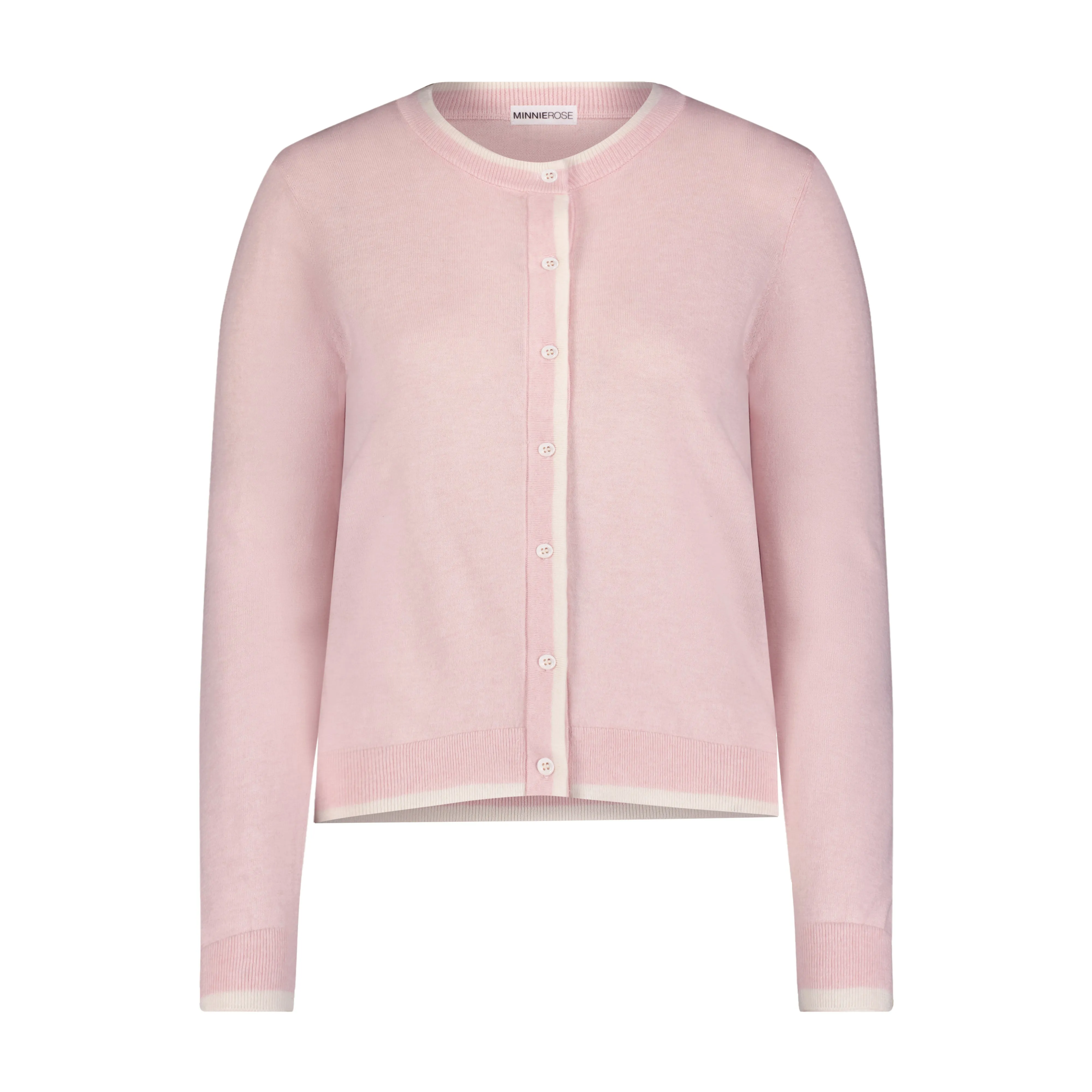 Supima Cotton Cashmere Crew Cardigan with Tipping