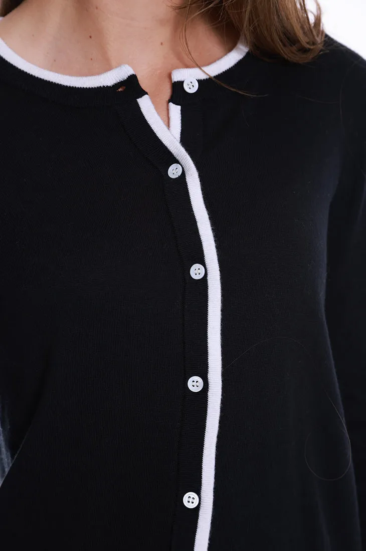 Supima Cotton Cashmere Crew Cardigan with Tipping