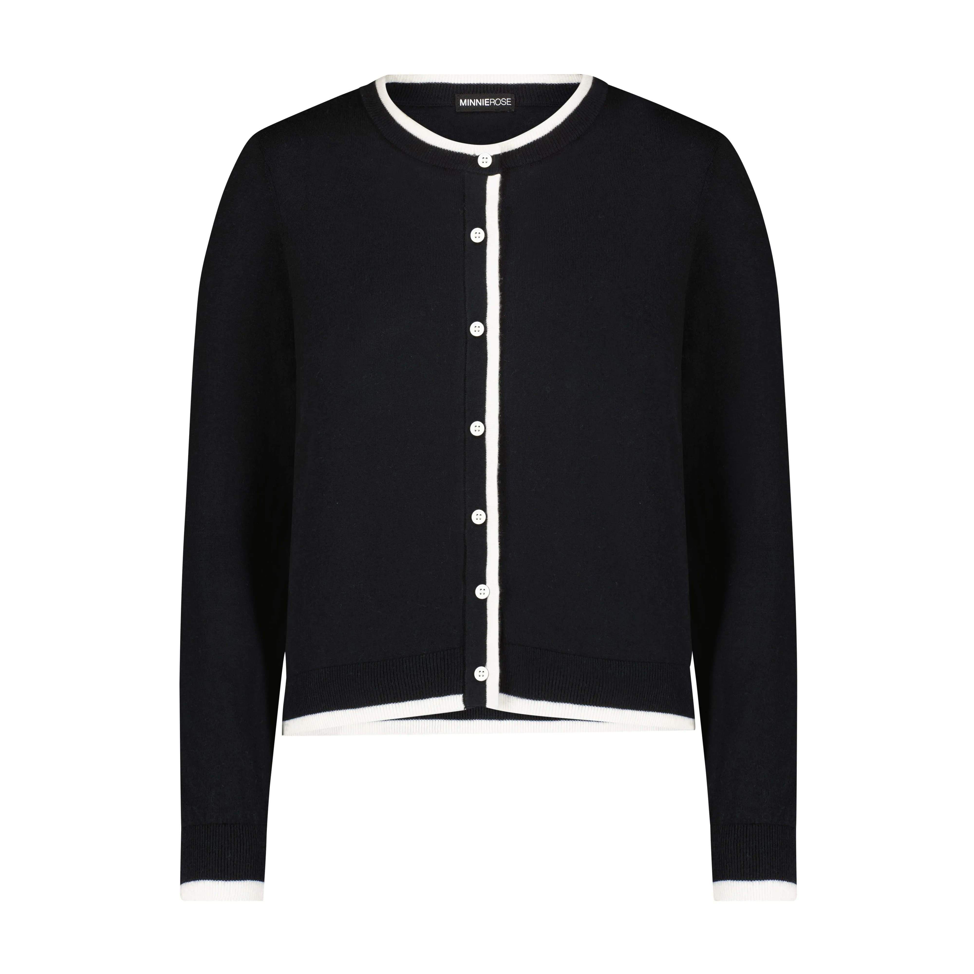 Supima Cotton Cashmere Crew Cardigan with Tipping