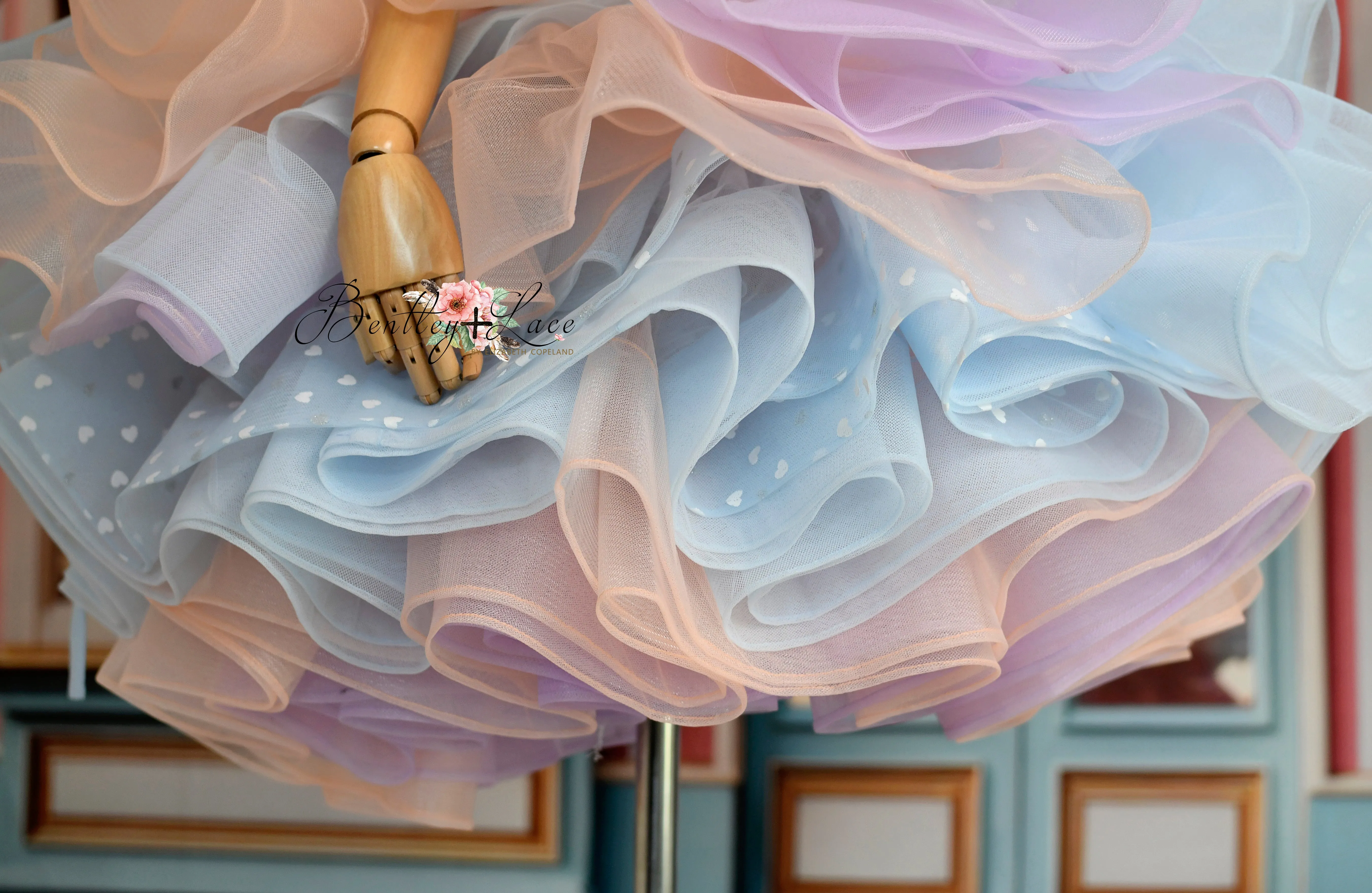Sweet Talk - Blue Hearts   detachable skirt- petal length dress (6 Year - 7 Year up to a petite 8 year)