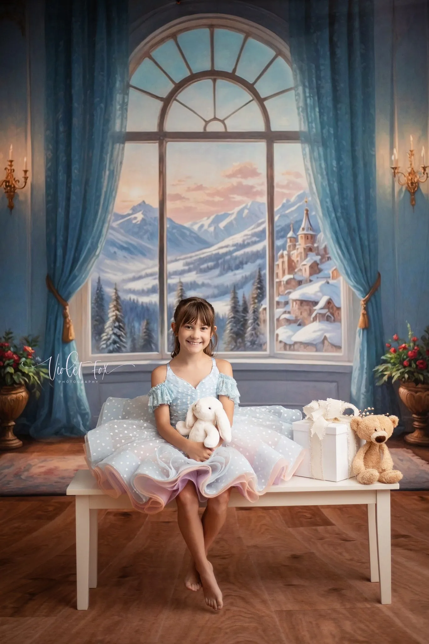Sweet Talk - Blue Hearts   detachable skirt- petal length dress (6 Year - 7 Year up to a petite 8 year)