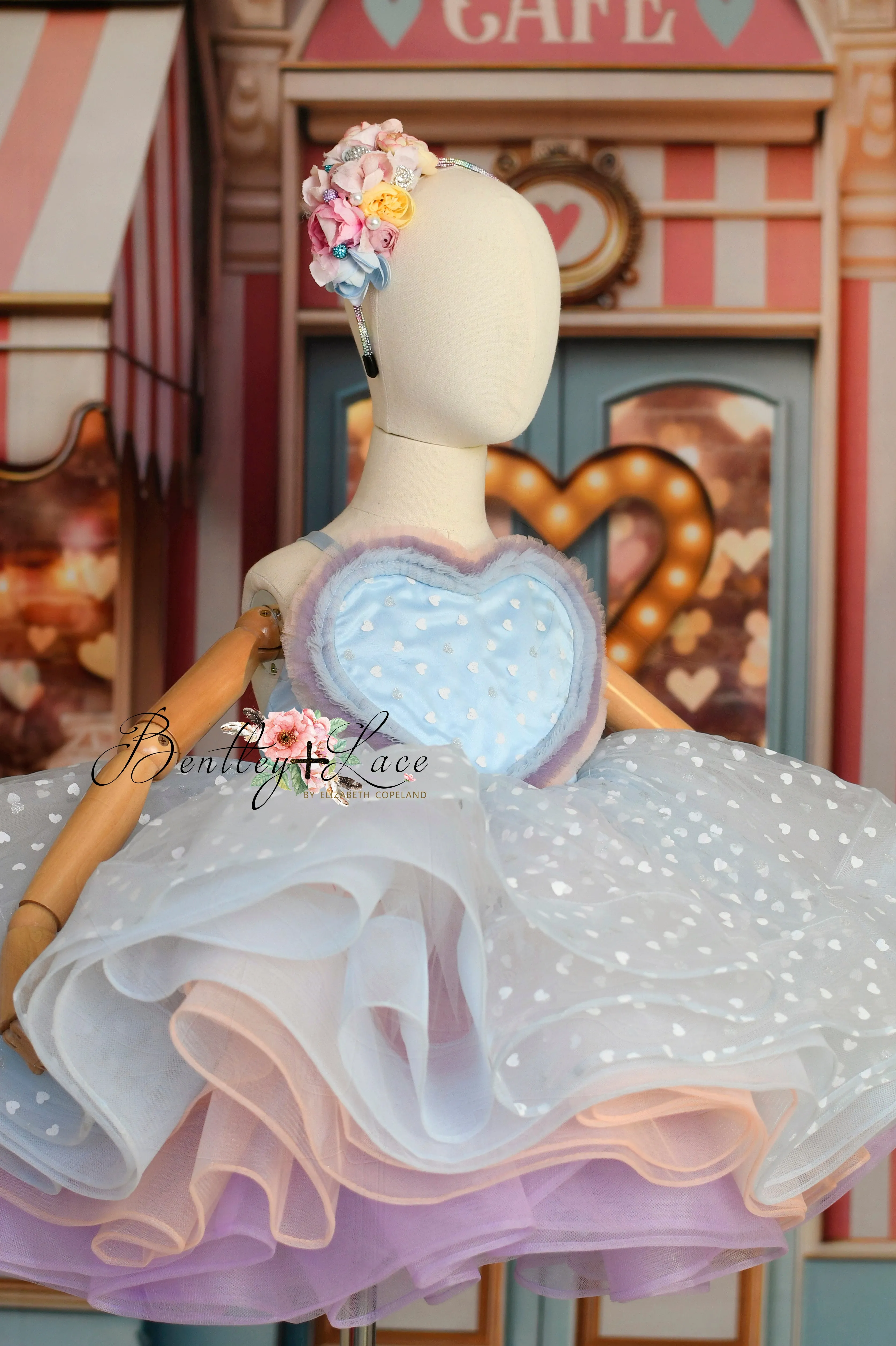 Sweet Talk - Blue Hearts- petal length dress (5 Year - 6 Year up to a petite 7 year)