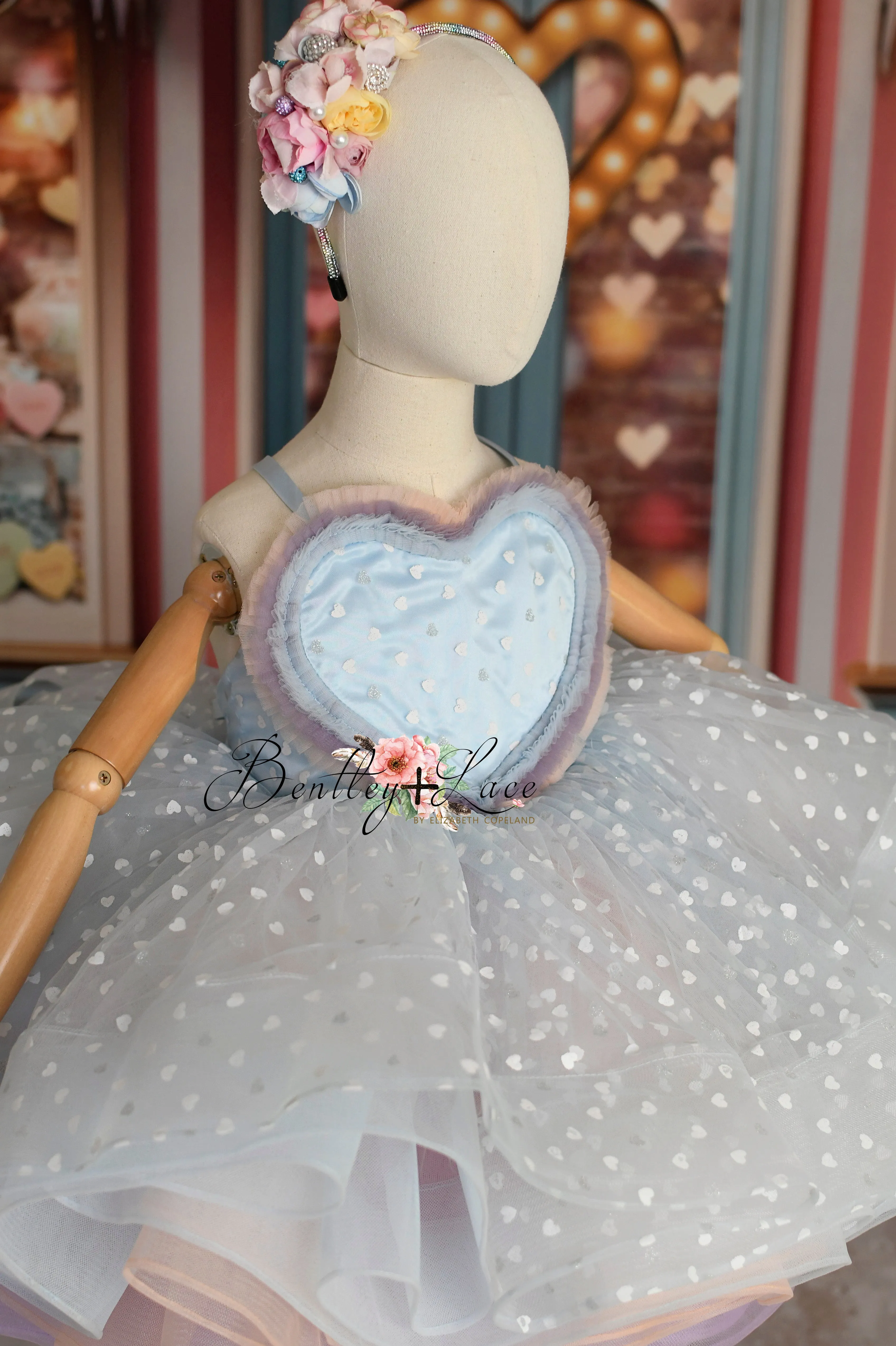 Sweet Talk - Blue Hearts- petal length dress (5 Year - 6 Year up to a petite 7 year)