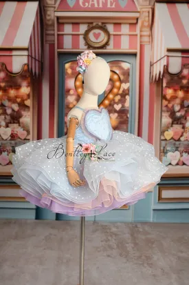 Sweet Talk - Blue Hearts- petal length dress (5 Year - 6 Year up to a petite 7 year)