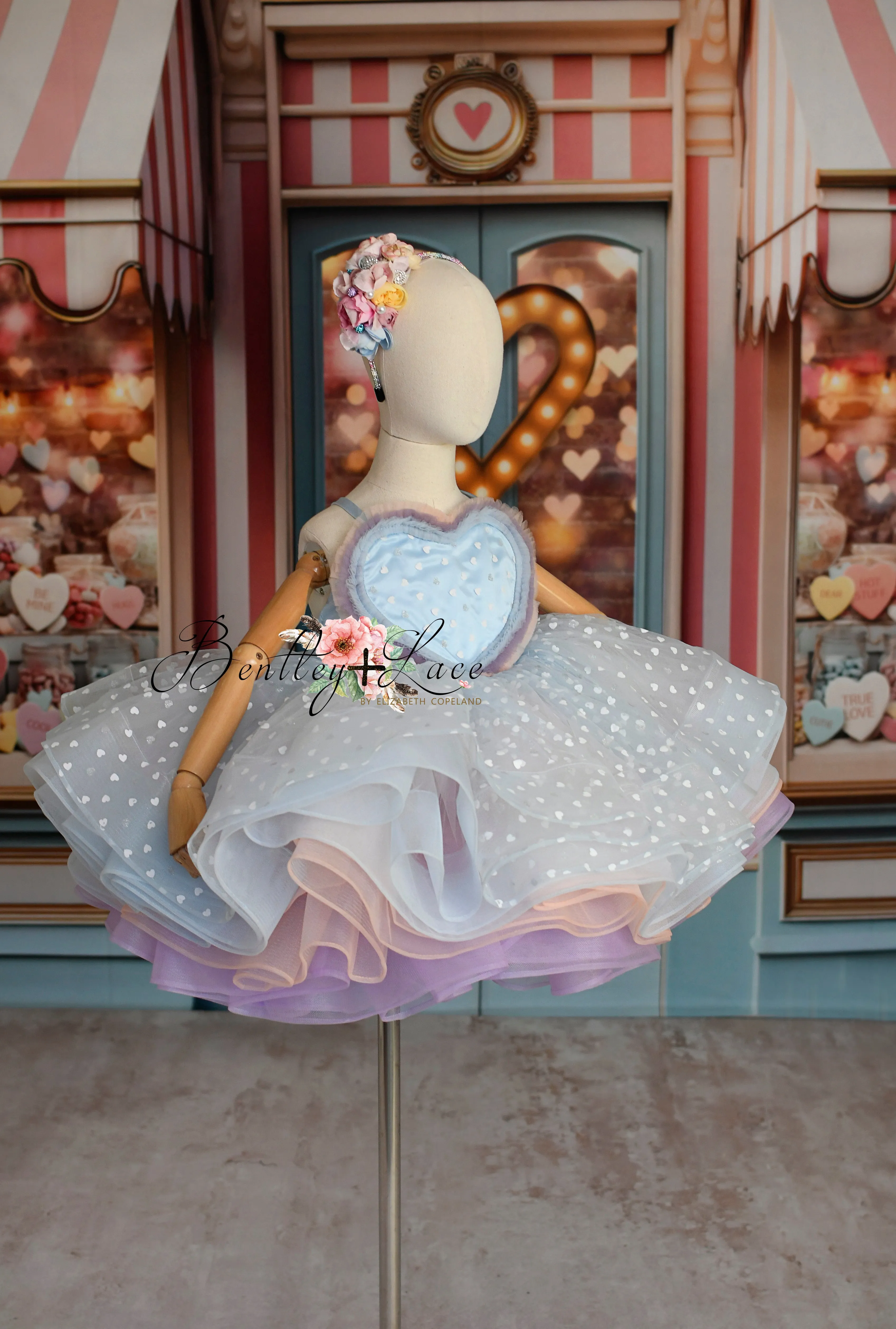 Sweet Talk - Blue Hearts- petal length dress (5 Year - 6 Year up to a petite 7 year)