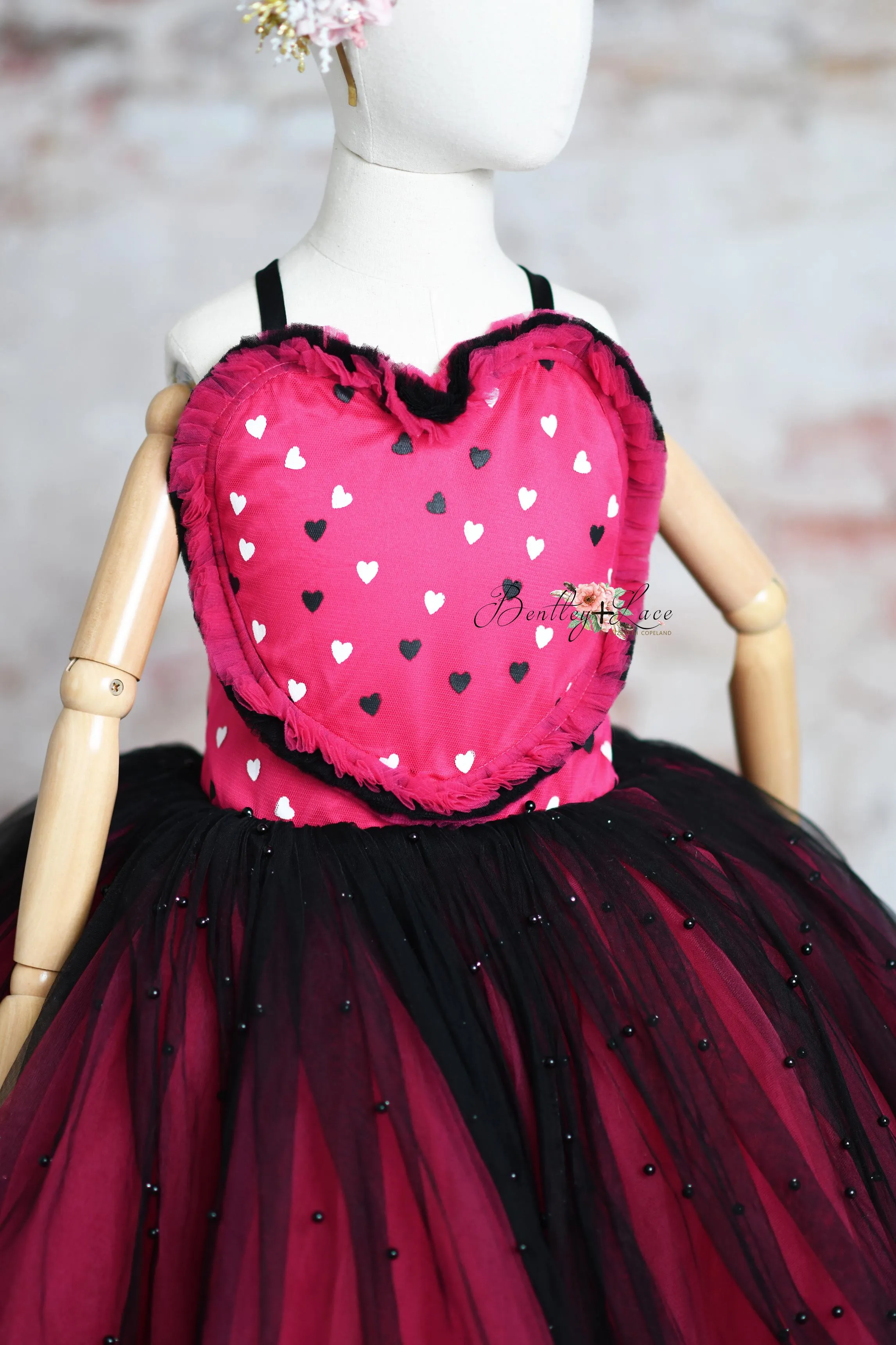 Sweet Talk - pink Hearts- Floor length dress (6 Year - 8 Year)