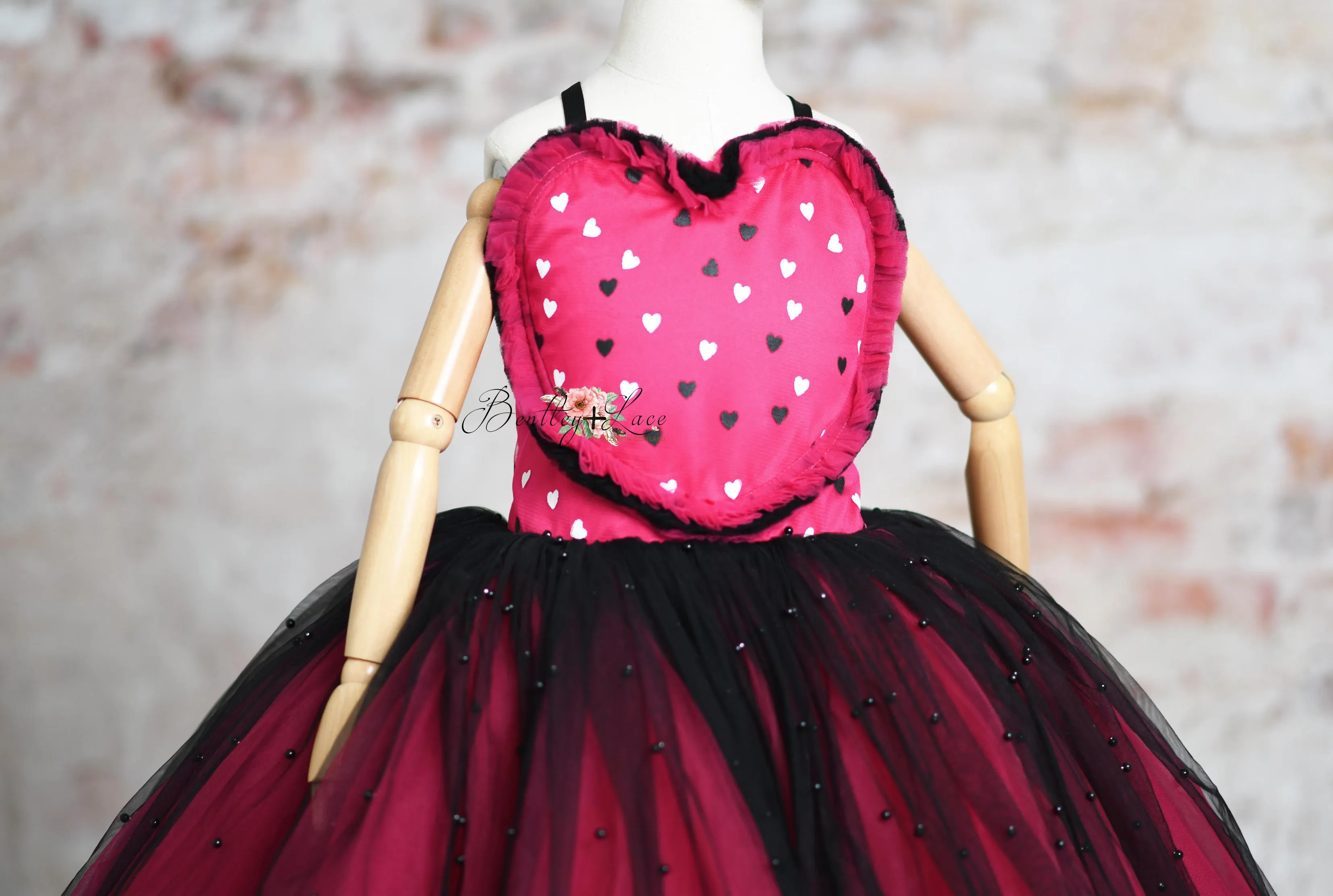 Sweet Talk - pink Hearts- Floor length dress (6 Year - 8 Year)