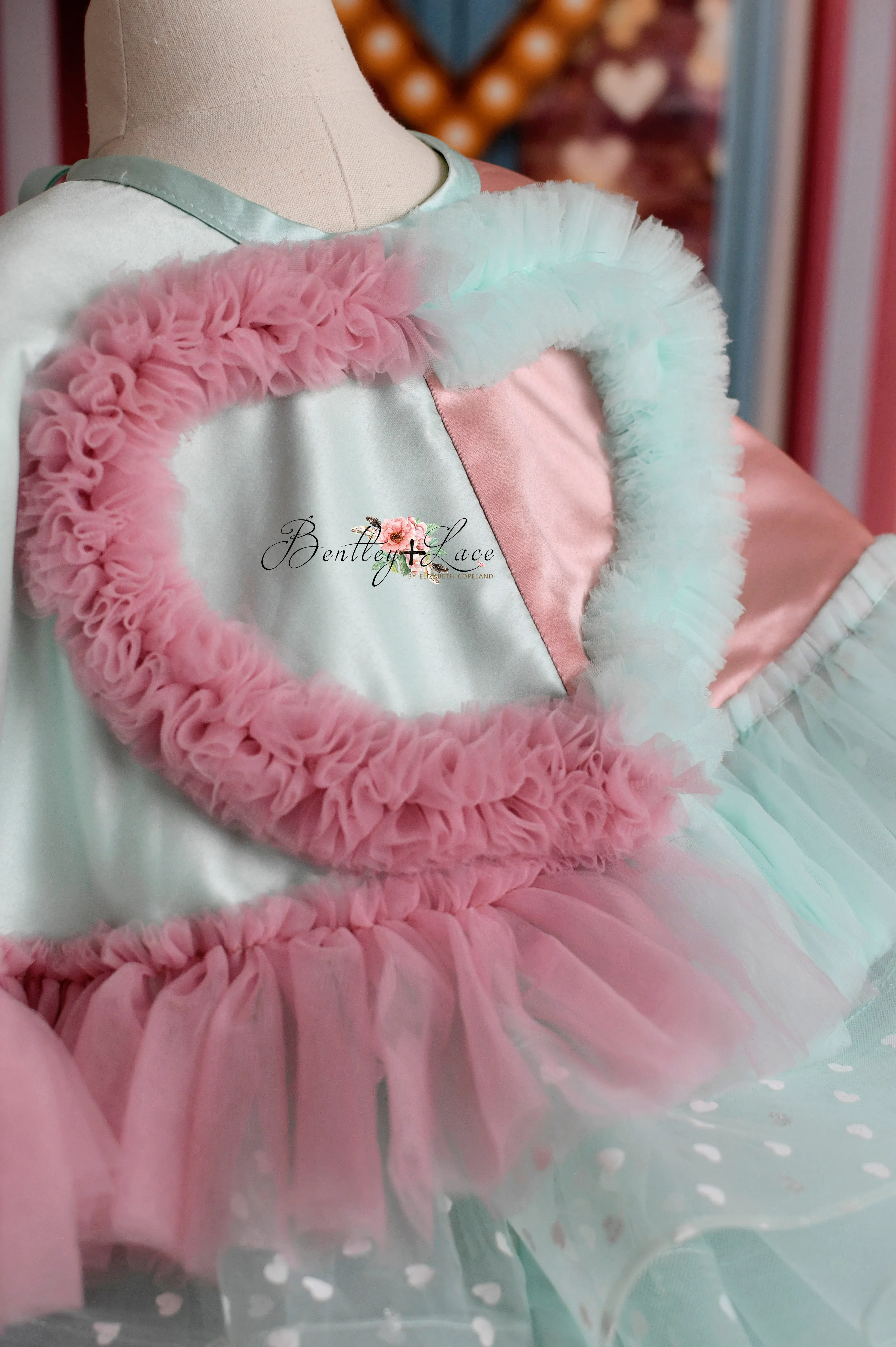 Sweet Talk - Seafoam Hearts- petal length dress  Heart CAPE (5 Year - 6 Year up to a petite 7 year)