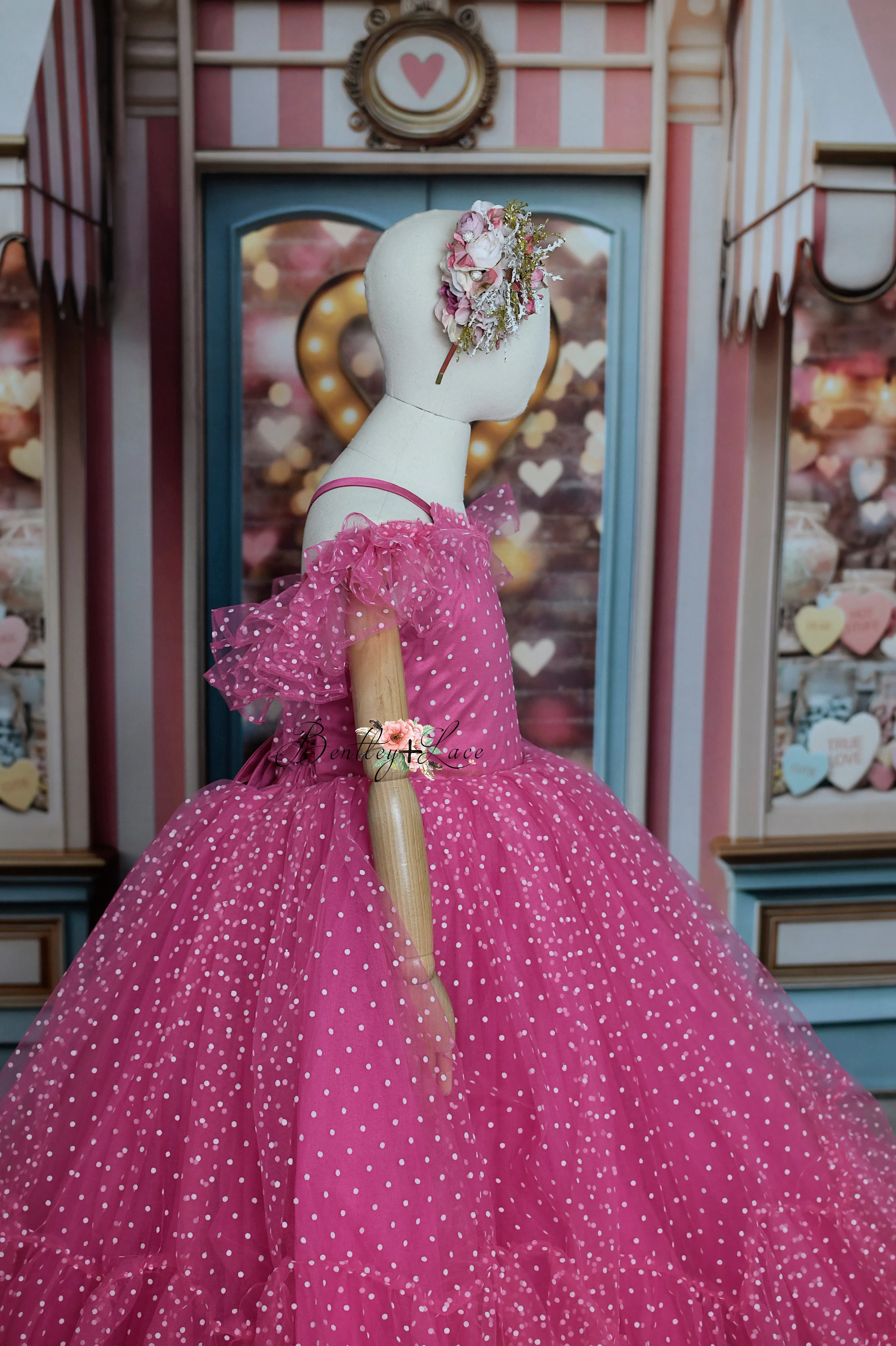 Swish Dots Couture Gown -pink- Floor length dress   (12 Year - 14 Year)