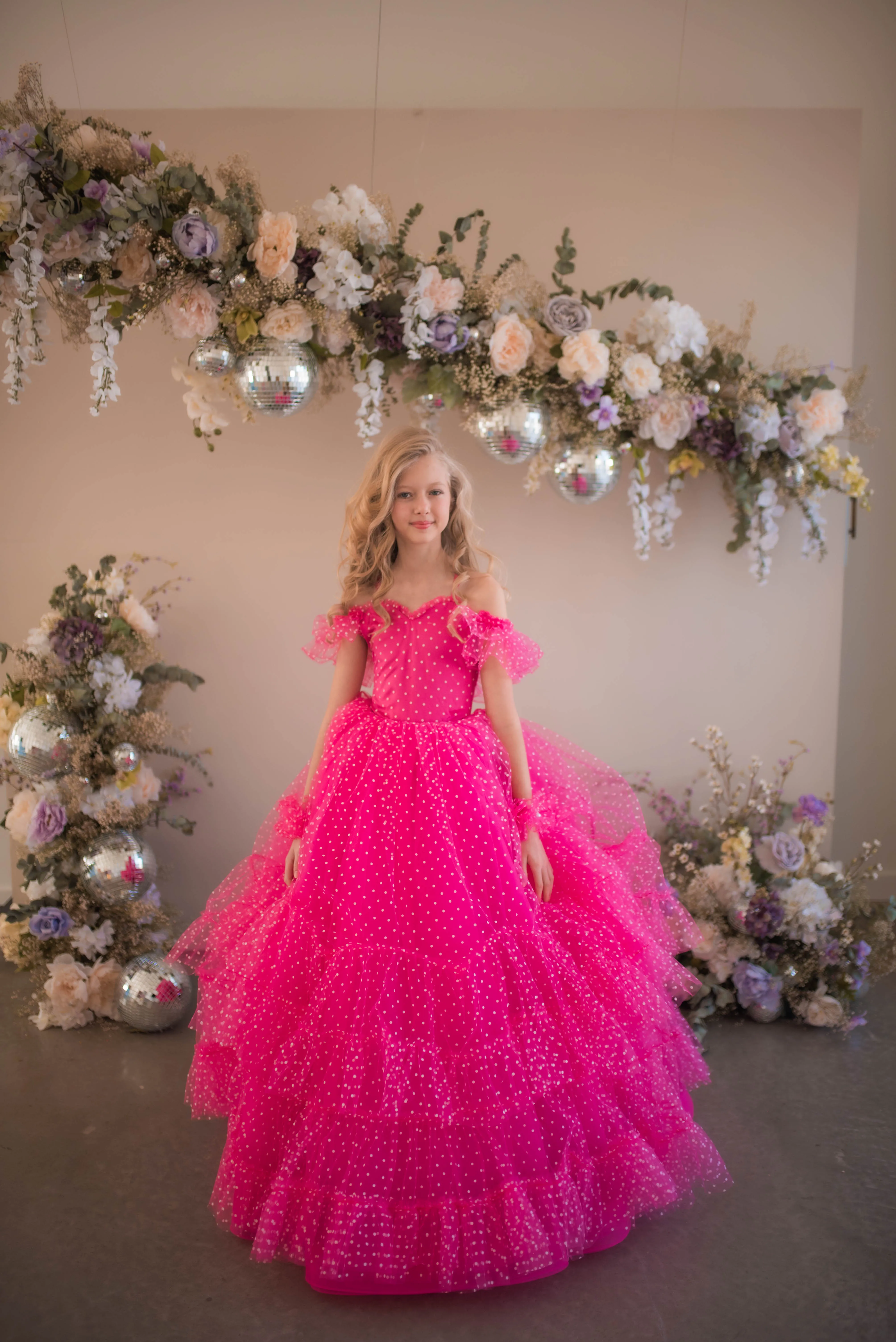 Swish Dots Couture Gown -pink- Floor length dress   (12 Year - 14 Year)