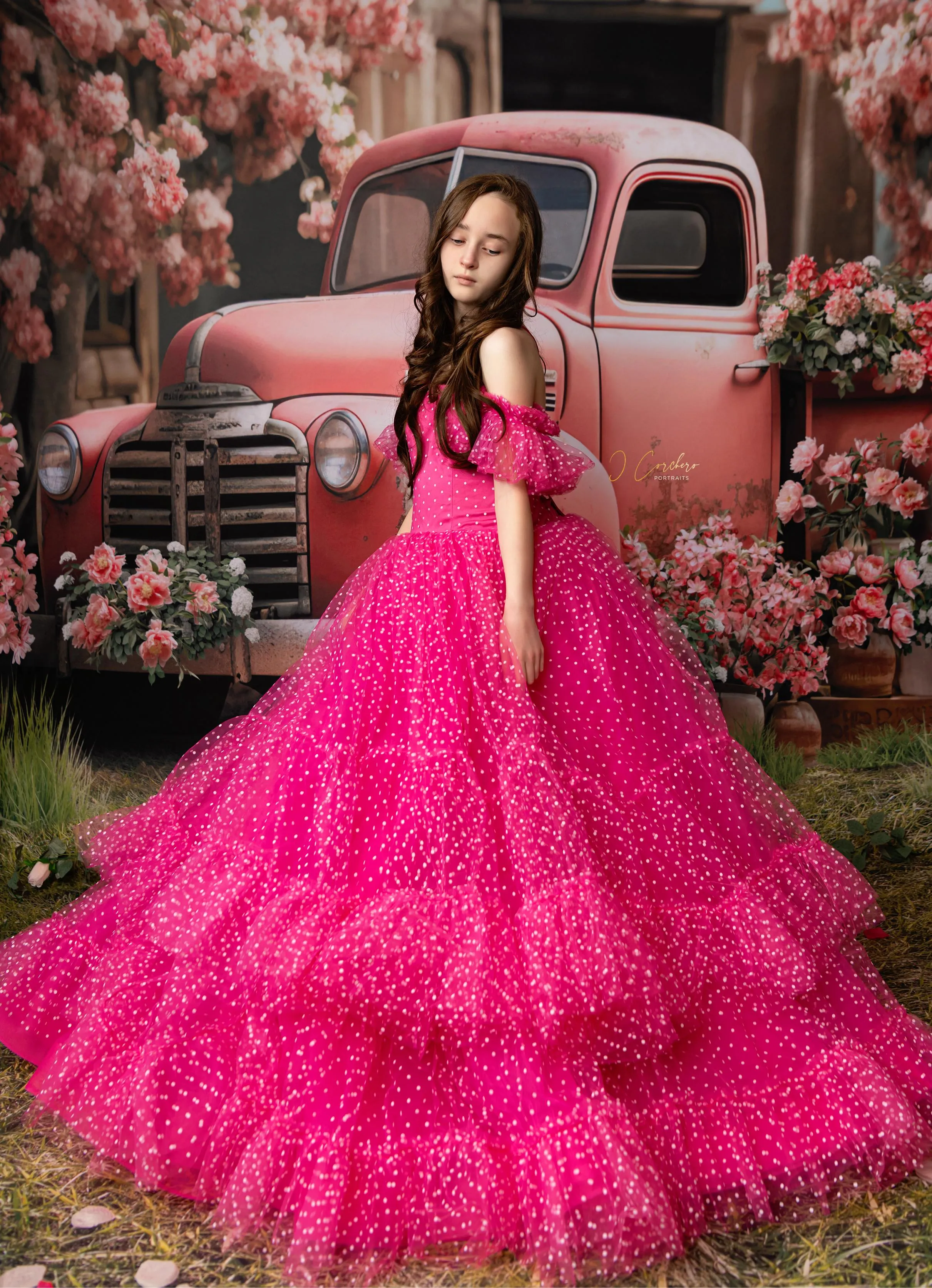 Swish Dots Couture Gown -pink- Floor length dress   (12 Year - 14 Year)