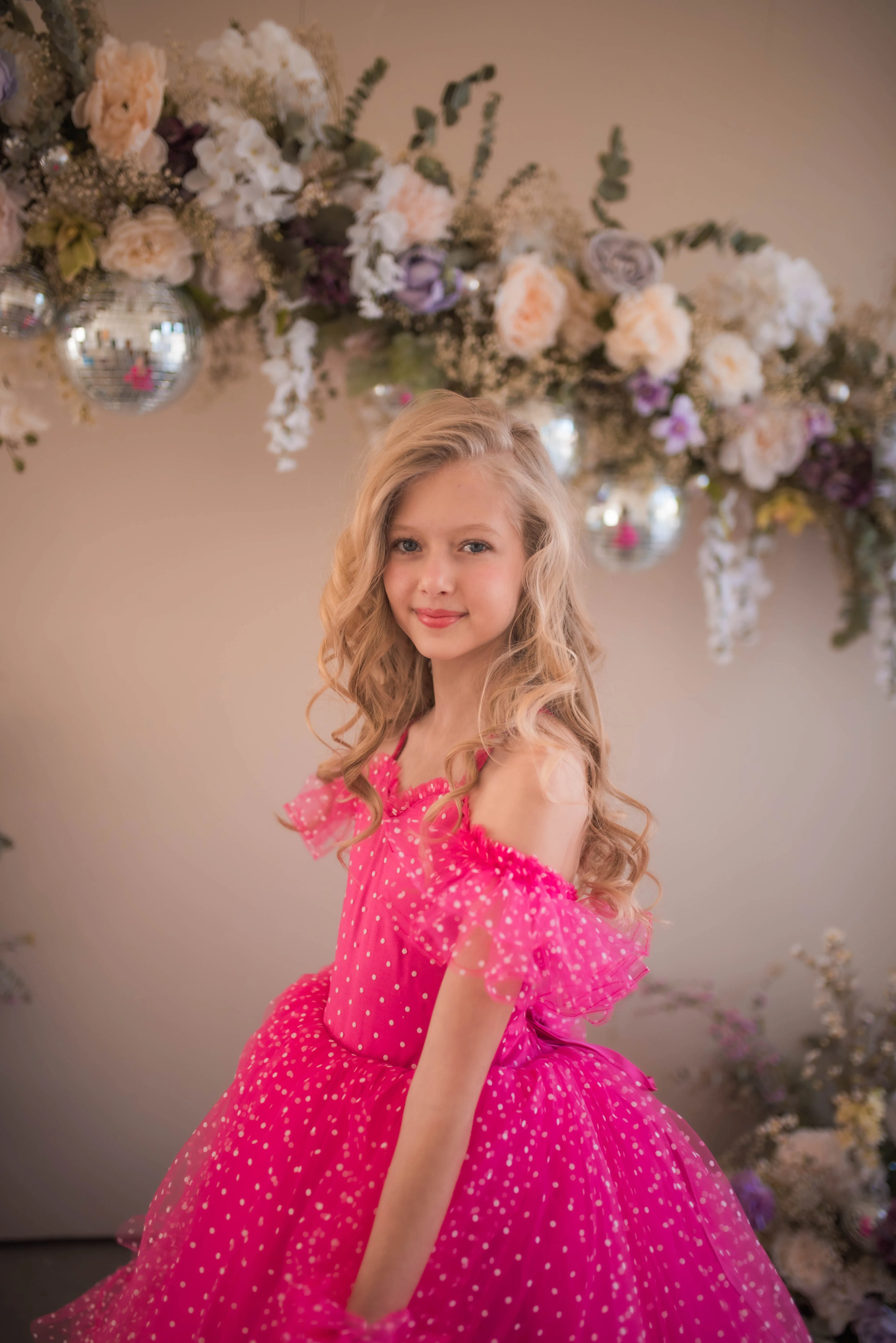 Swish Dots Couture Gown -pink- Floor length dress   (12 Year - 14 Year)