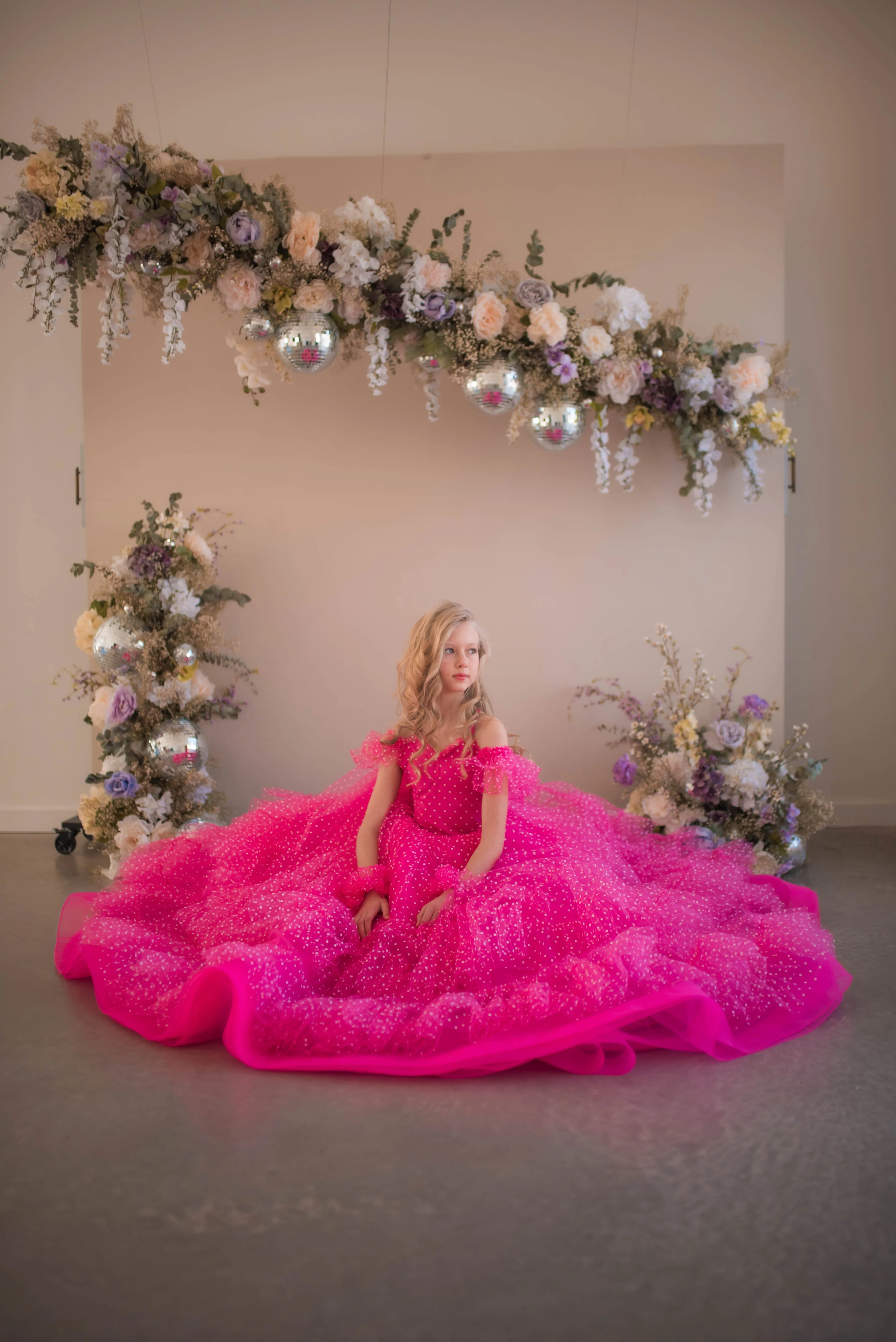 Swish Dots Couture Gown -pink- Floor length dress   (12 Year - 14 Year)