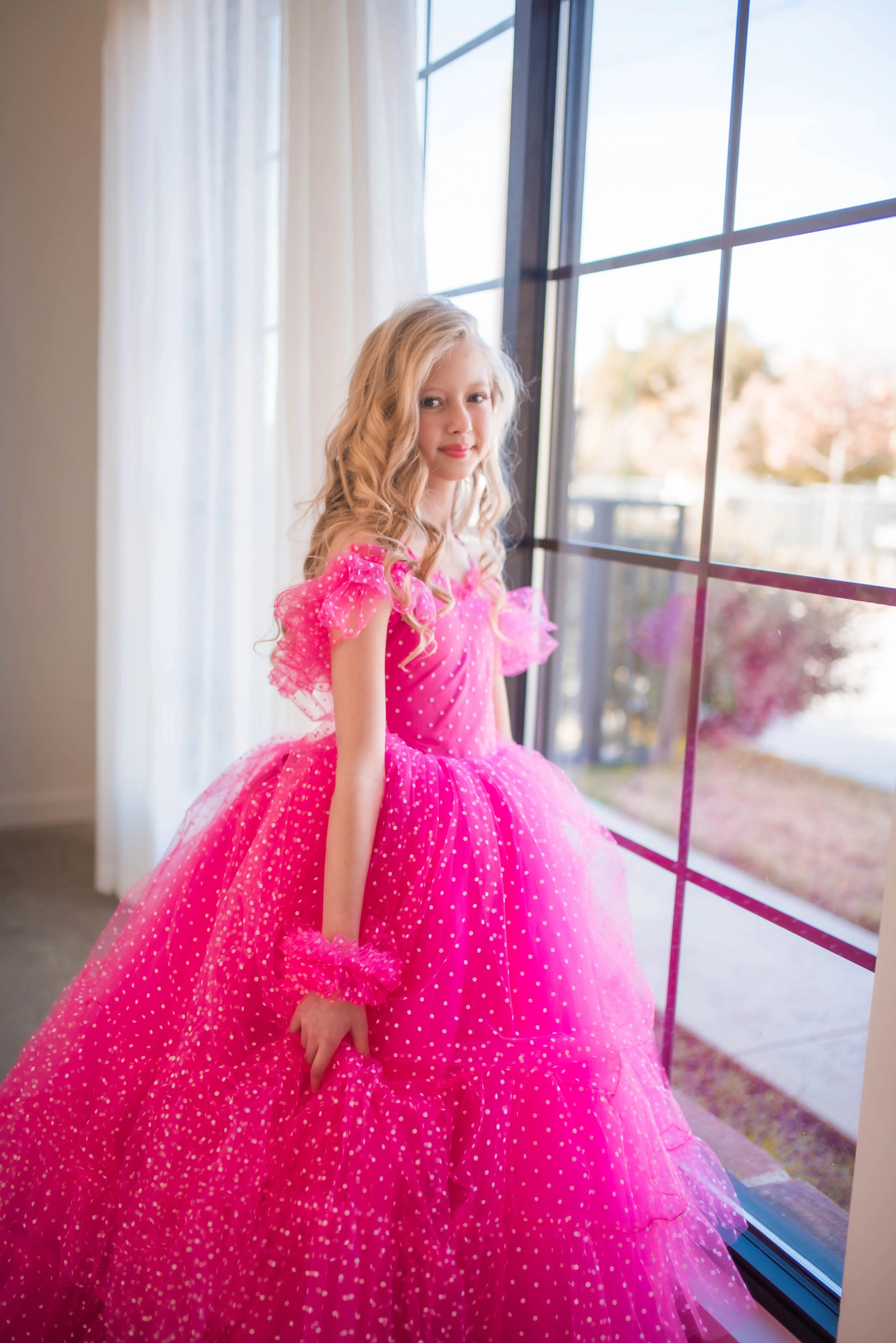 Swish Dots Couture Gown -pink- Floor length dress   (12 Year - 14 Year)