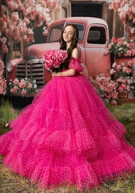 Swish Dots Couture Gown -pink- Floor length dress   (12 Year - 14 Year)