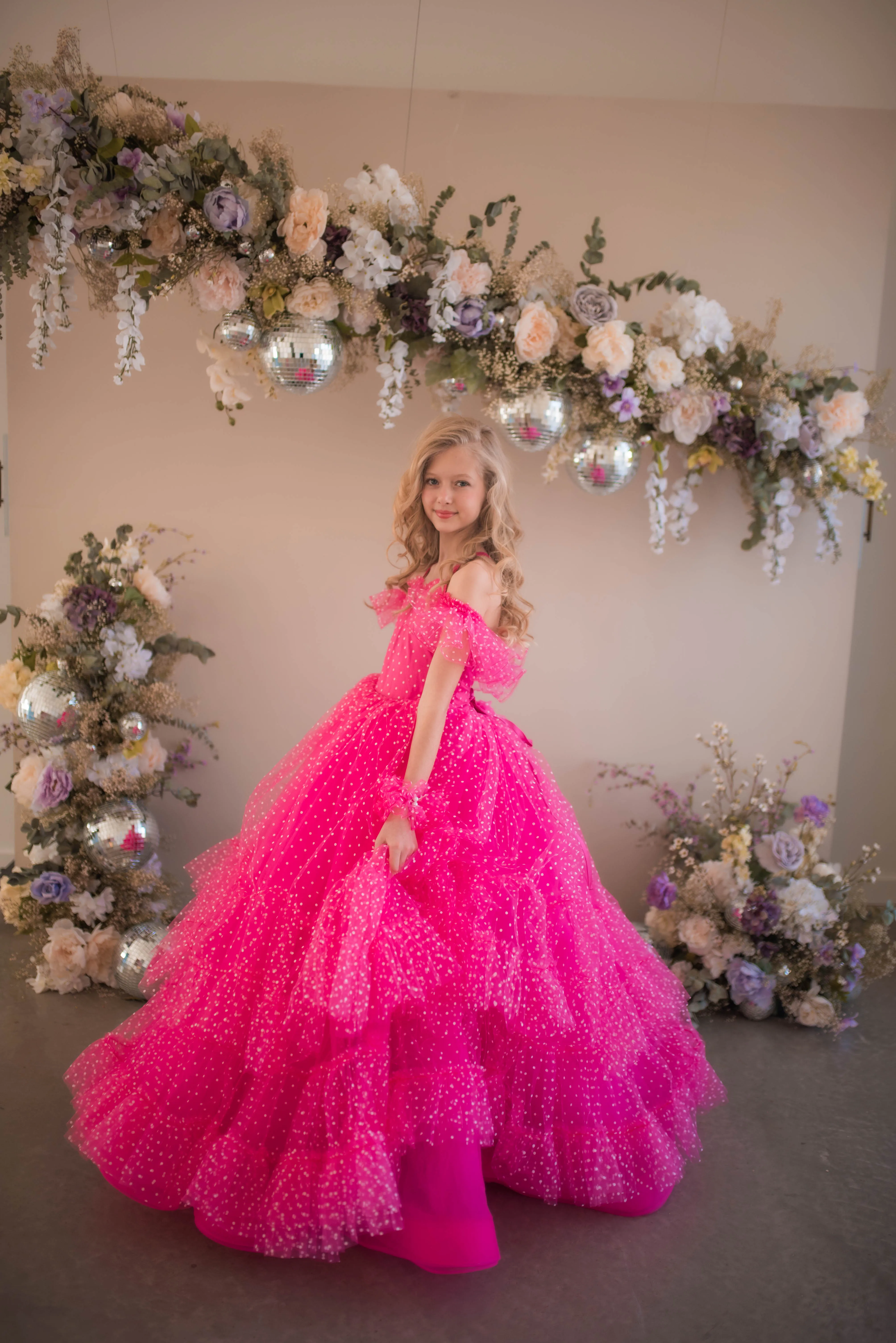 Swish Dots Couture Gown -pink- Floor length dress   (12 Year - 14 Year)