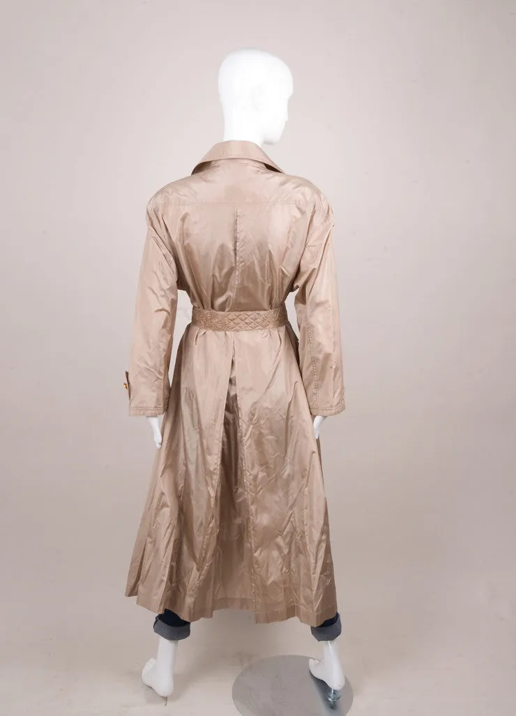 Taupe Silk Belted Trench With Gold Elephant Buttons