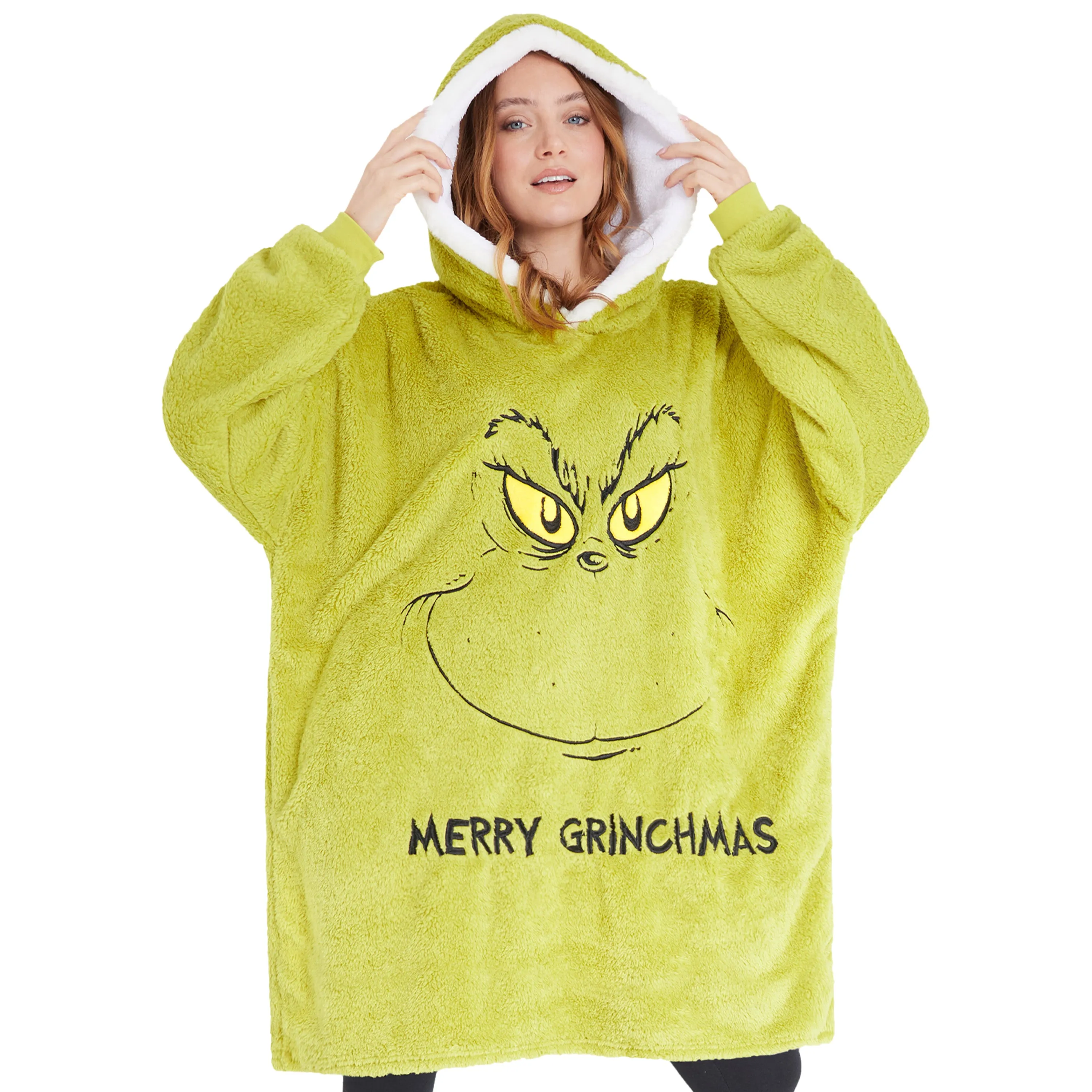 The Grinch Womens Oversized Fleece Hoodie, Cosy Loungewear - Gifts for Women Green