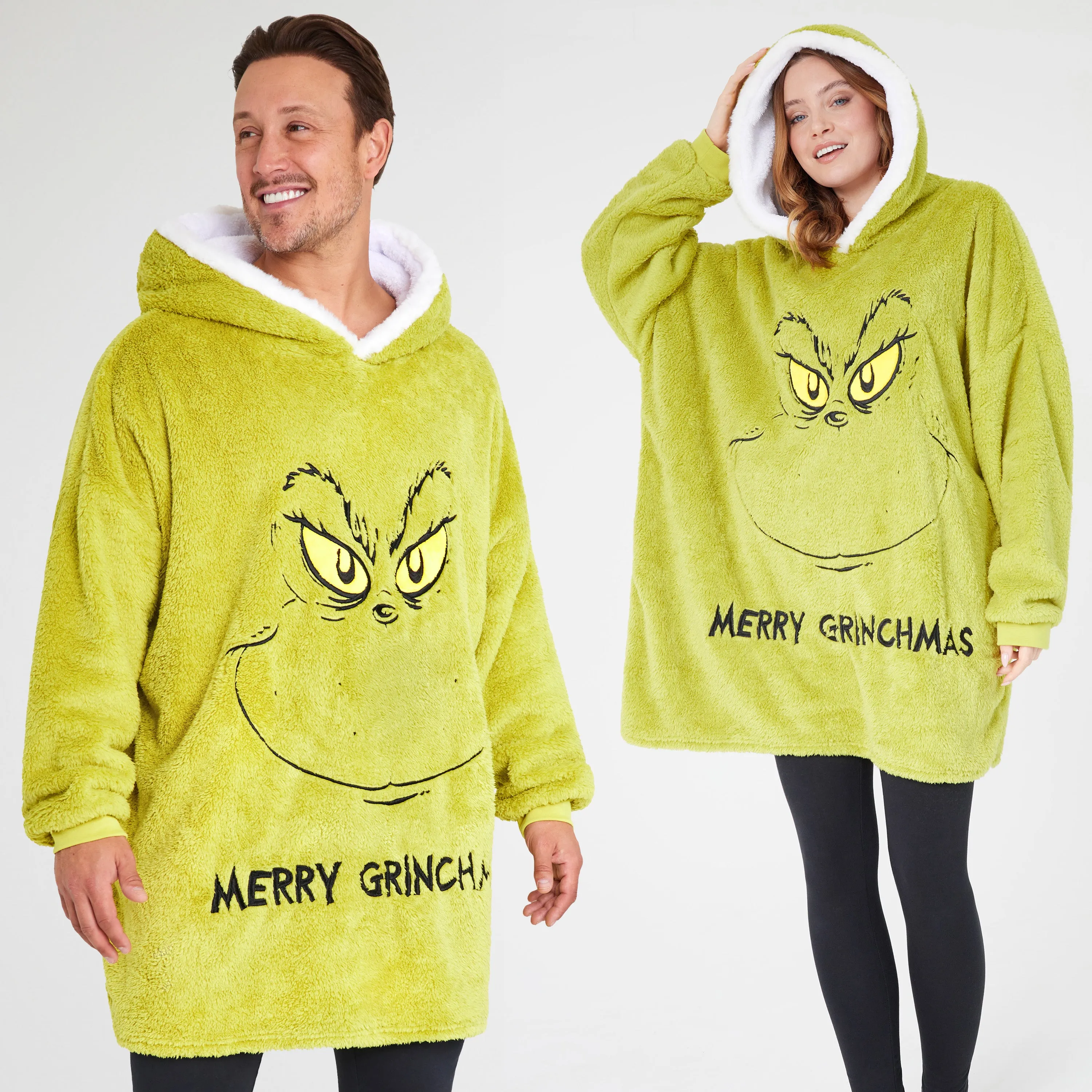 The Grinch Womens Oversized Fleece Hoodie, Cosy Loungewear - Gifts for Women Green
