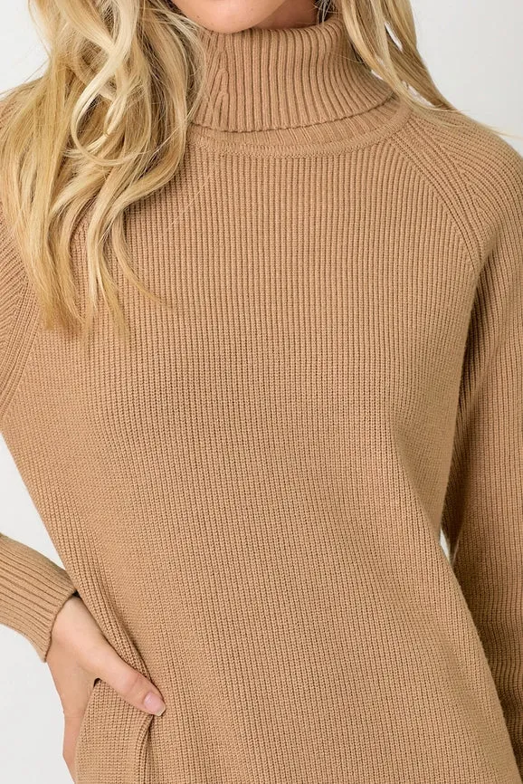 Turtle Neck Sweater Dress Latte