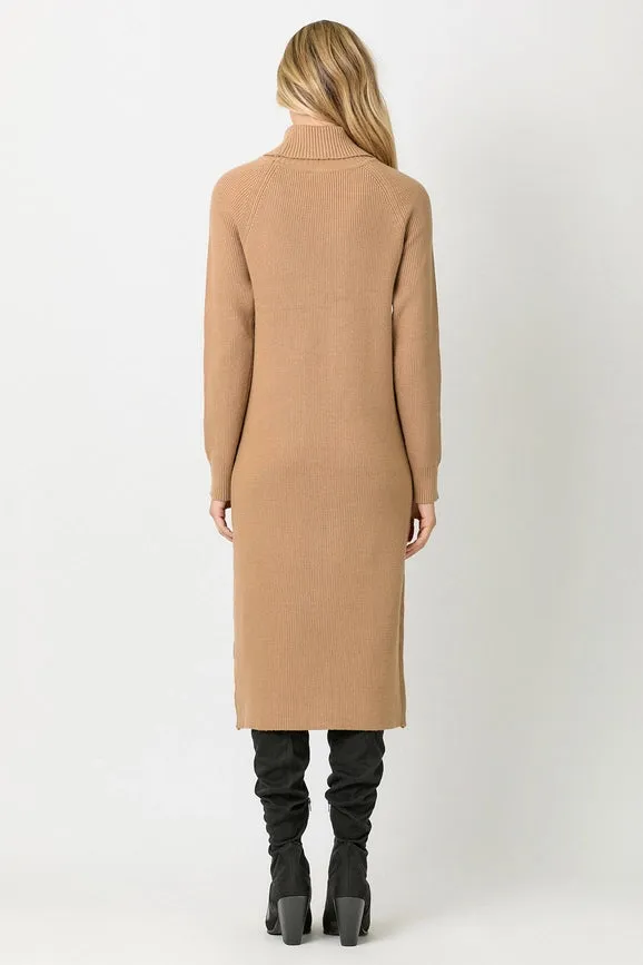 Turtle Neck Sweater Dress Latte