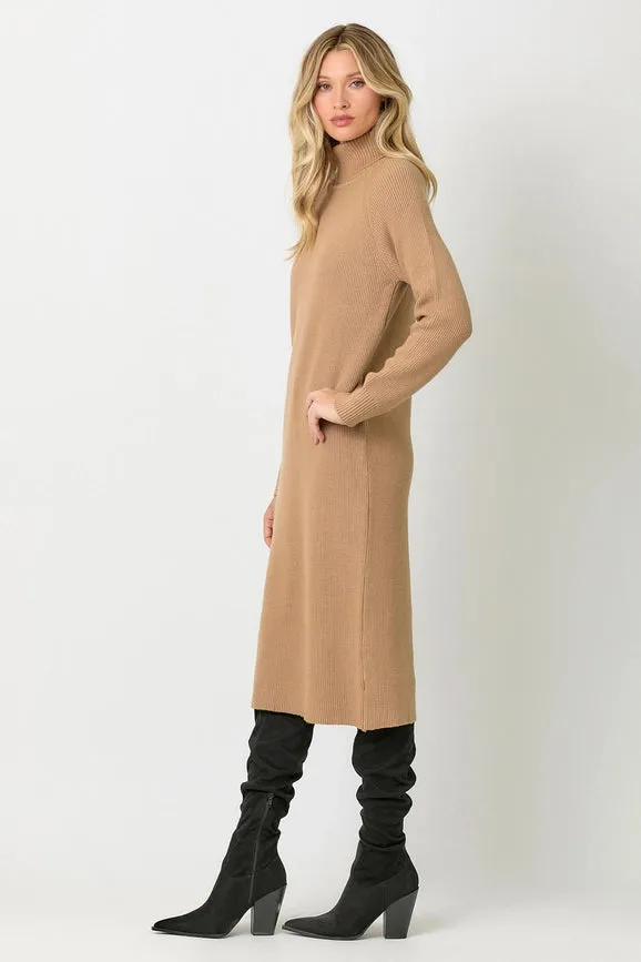 Turtle Neck Sweater Dress Latte