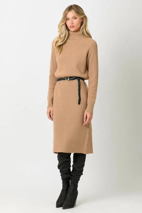 Turtle Neck Sweater Dress Latte