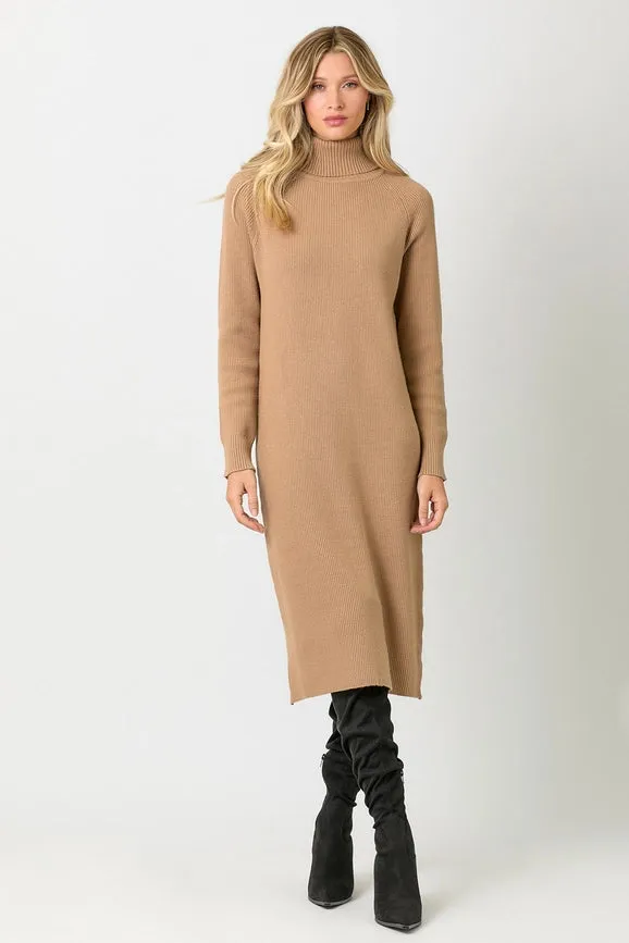 Turtle Neck Sweater Dress Latte