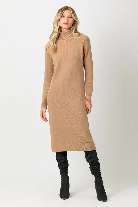 Turtle Neck Sweater Dress Latte