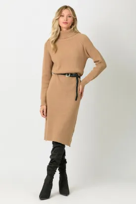 Turtle Neck Sweater Dress Latte