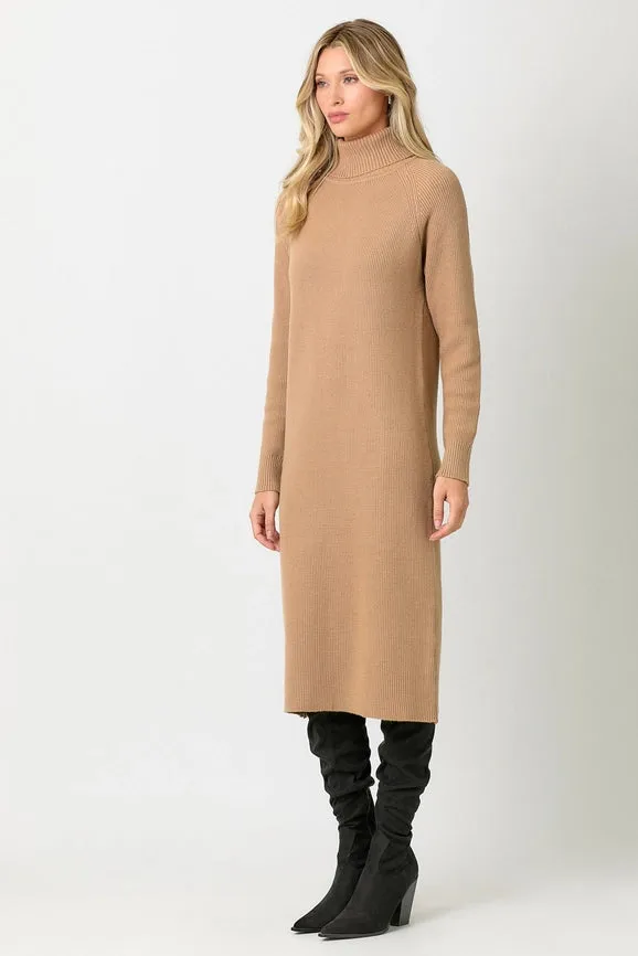 Turtle Neck Sweater Dress Latte