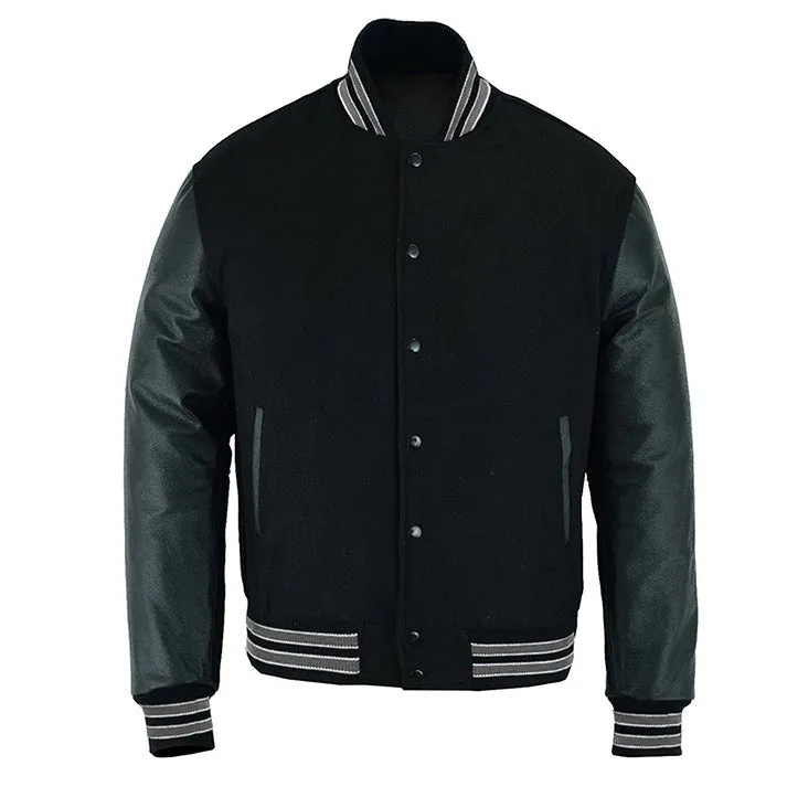 Varsity Jacket - Solid Black/Multi Gray Trim