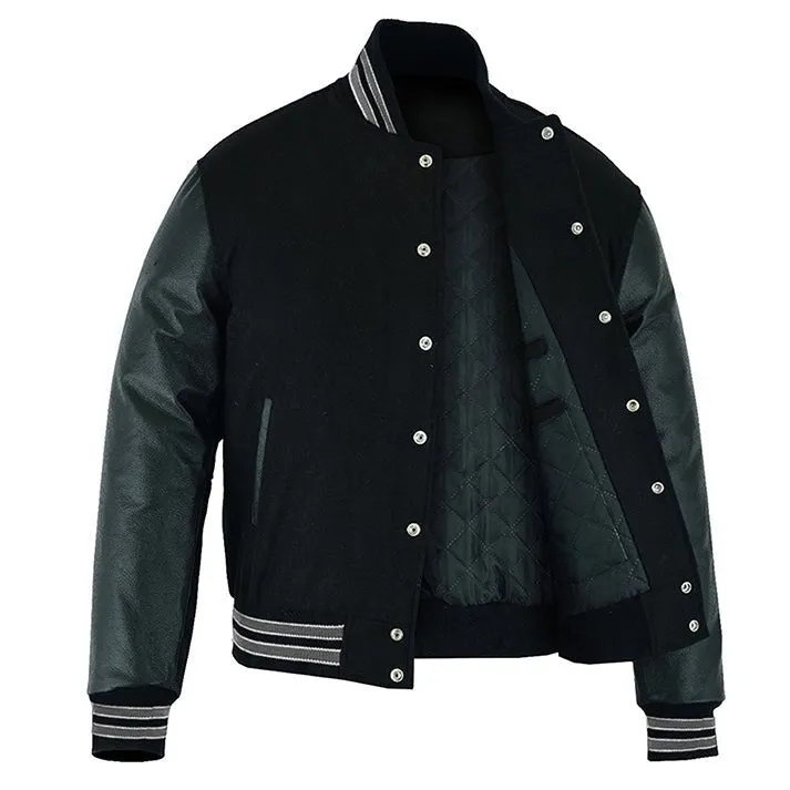 Varsity Jacket - Solid Black/Multi Gray Trim