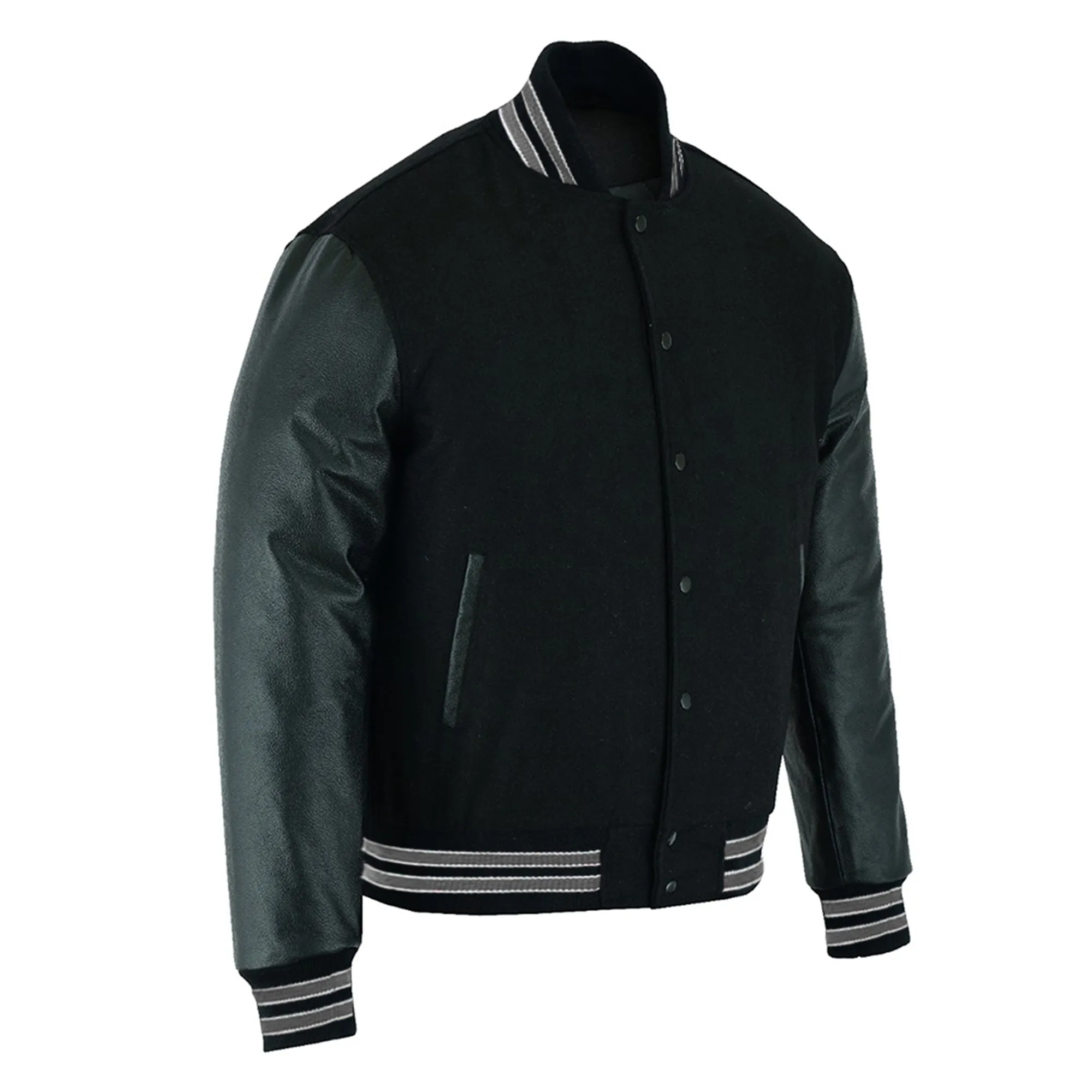 Varsity Jacket - Solid Black/Multi Gray Trim