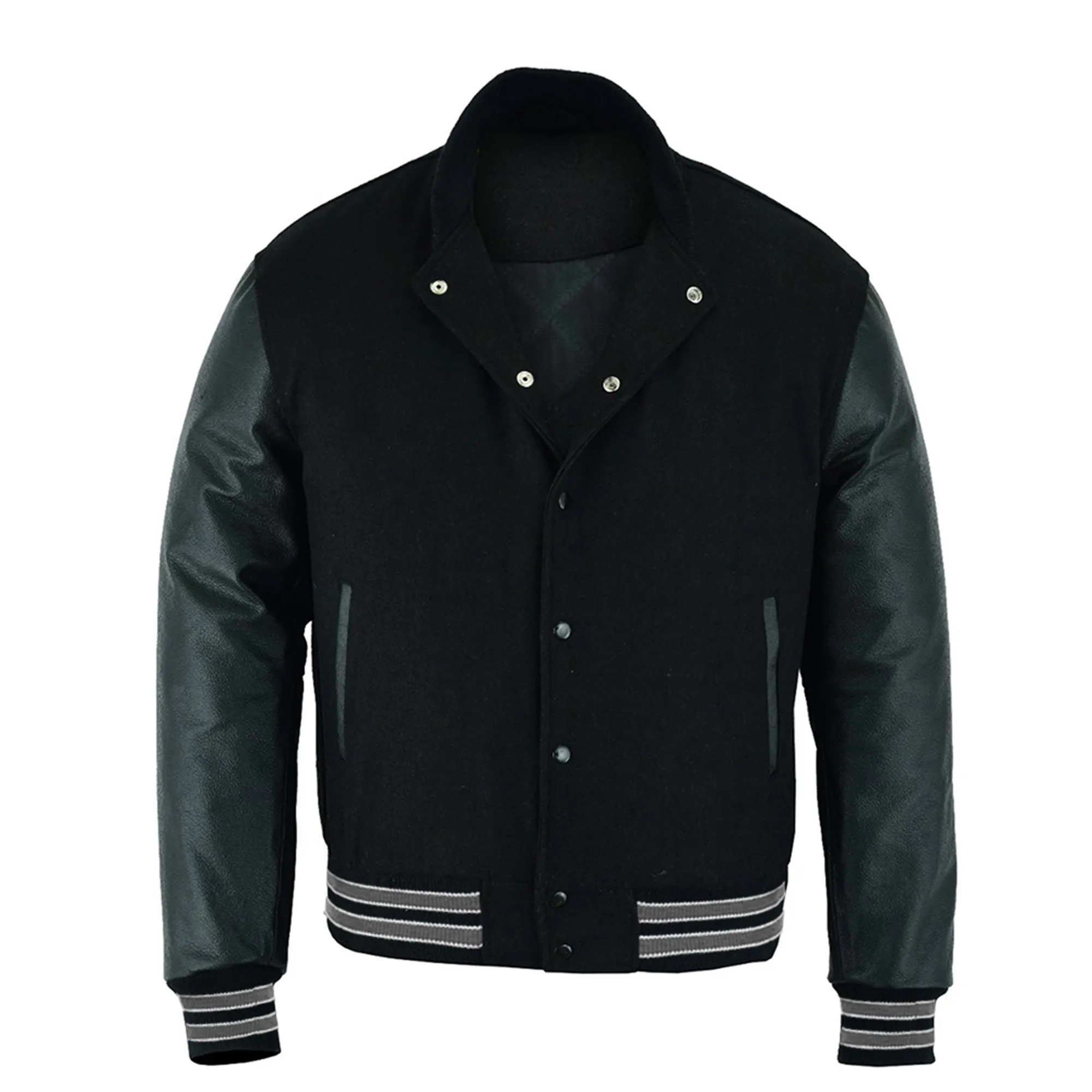 Varsity Jacket - Solid Black/Multi Gray Trim