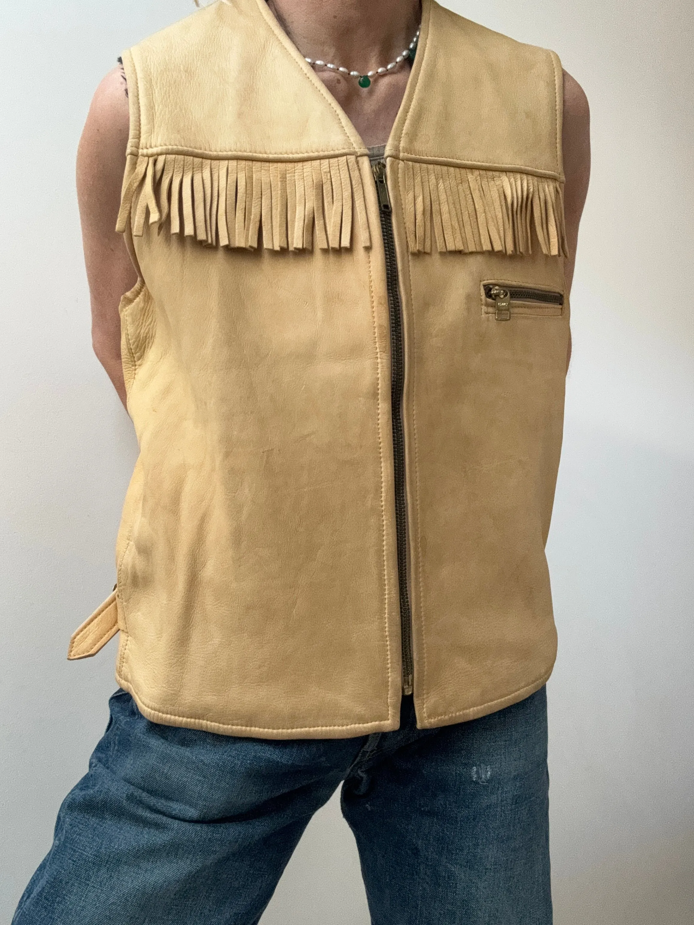 Vintage Camel Shearling Leather Vest