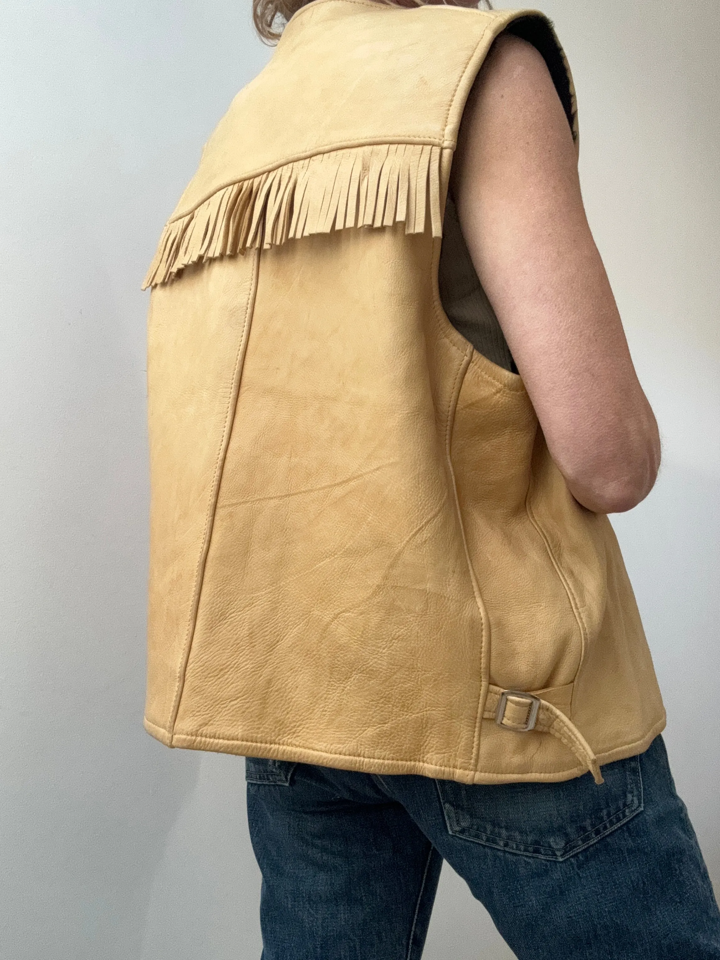 Vintage Camel Shearling Leather Vest