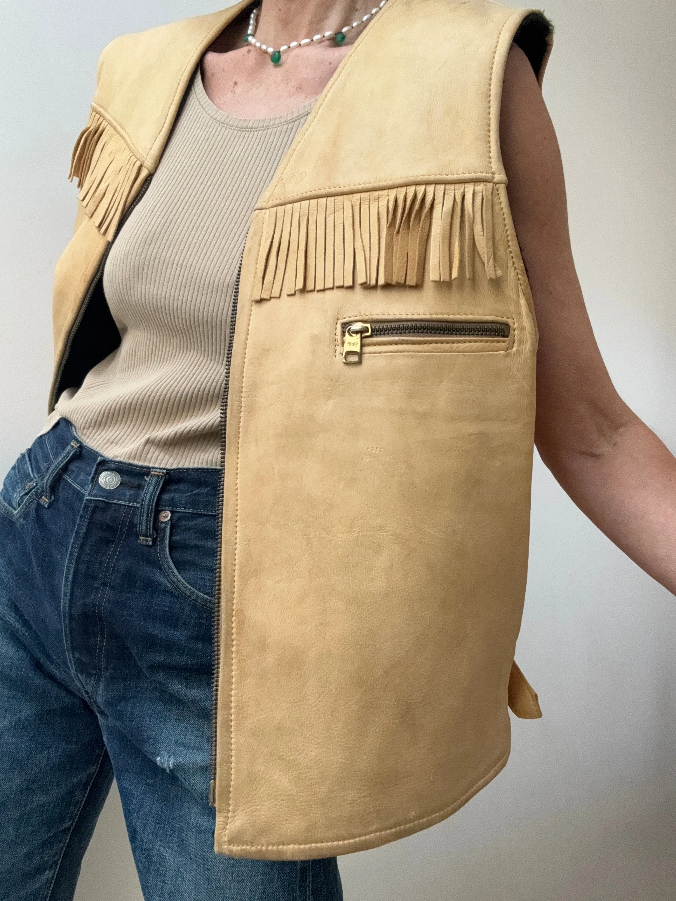 Vintage Camel Shearling Leather Vest