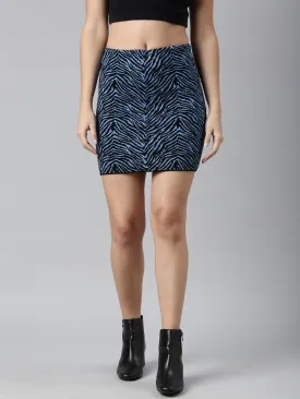 Women Abstract Blue Pencil Mini Skirt