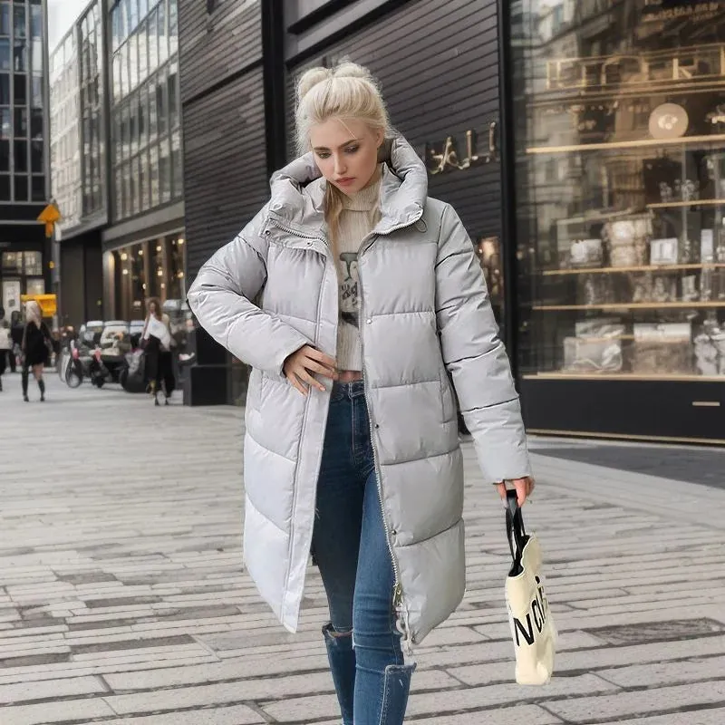 Women's Long Winter Coat Quilted Parkas Casual Solid Thick Hooded Jackets Coat Female Winter Outwear Puffer Jacket Padded Coat