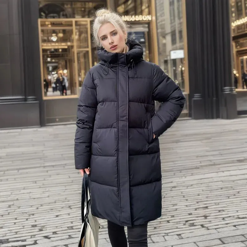 Women's Long Winter Coat Quilted Parkas Casual Solid Thick Hooded Jackets Coat Female Winter Outwear Puffer Jacket Padded Coat