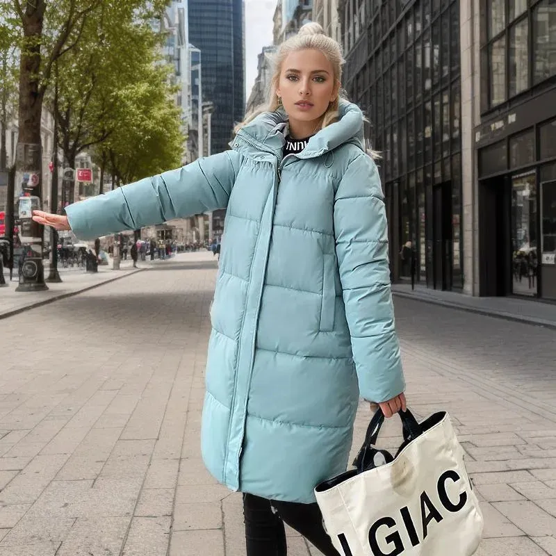 Women's Long Winter Coat Quilted Parkas Casual Solid Thick Hooded Jackets Coat Female Winter Outwear Puffer Jacket Padded Coat