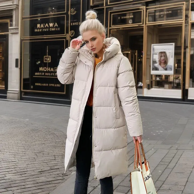 Women's Long Winter Coat Quilted Parkas Casual Solid Thick Hooded Jackets Coat Female Winter Outwear Puffer Jacket Padded Coat