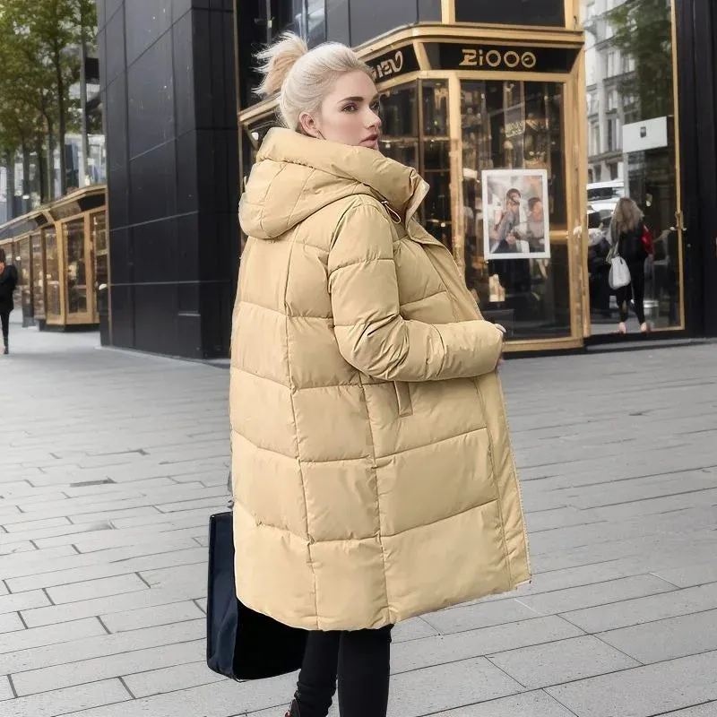 Women's Long Winter Coat Quilted Parkas Casual Solid Thick Hooded Jackets Coat Female Winter Outwear Puffer Jacket Padded Coat