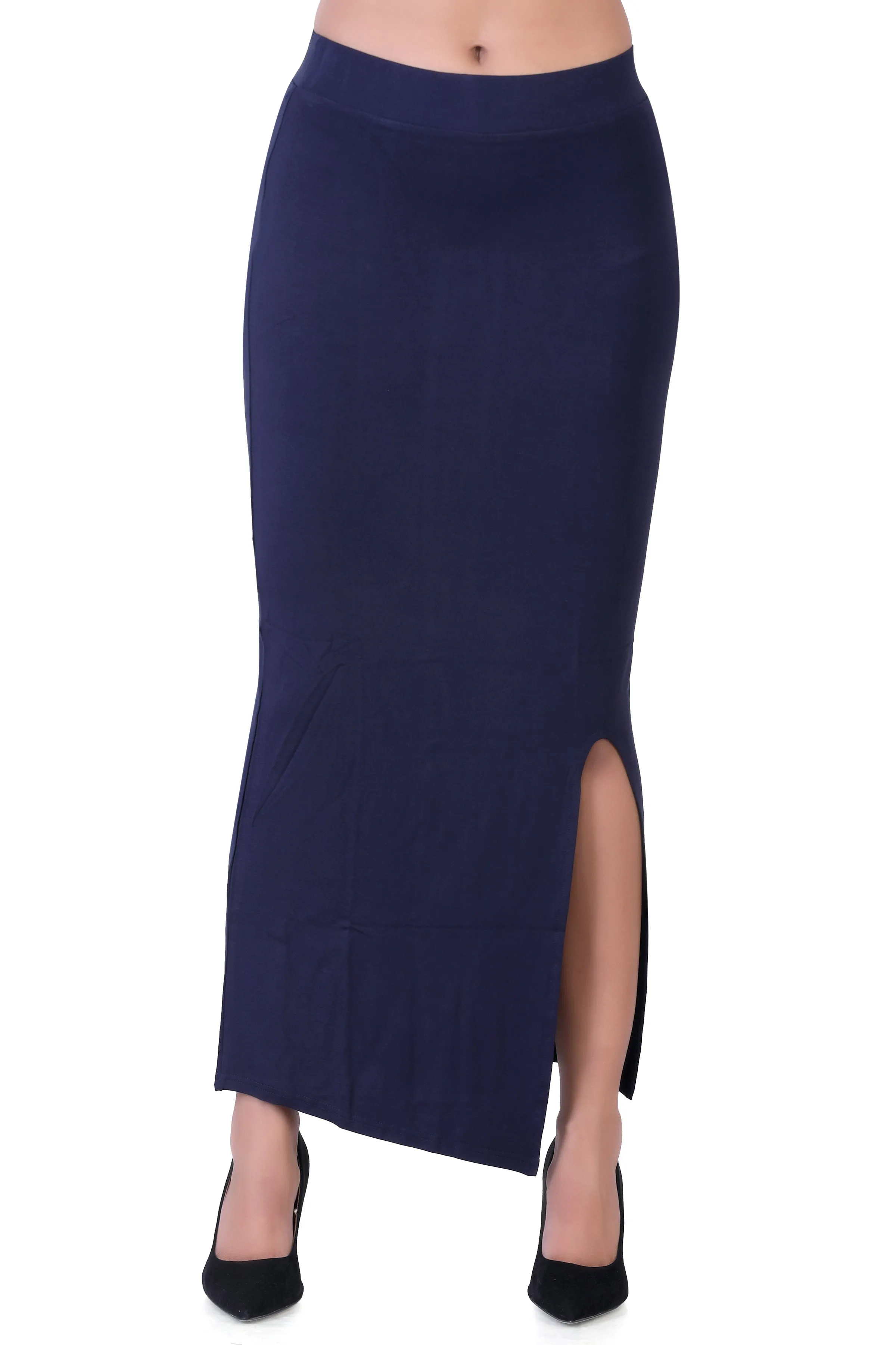 WOMEN'S SOLID MID-CALF PENCIL SKIRT WITH SIDE SLIT