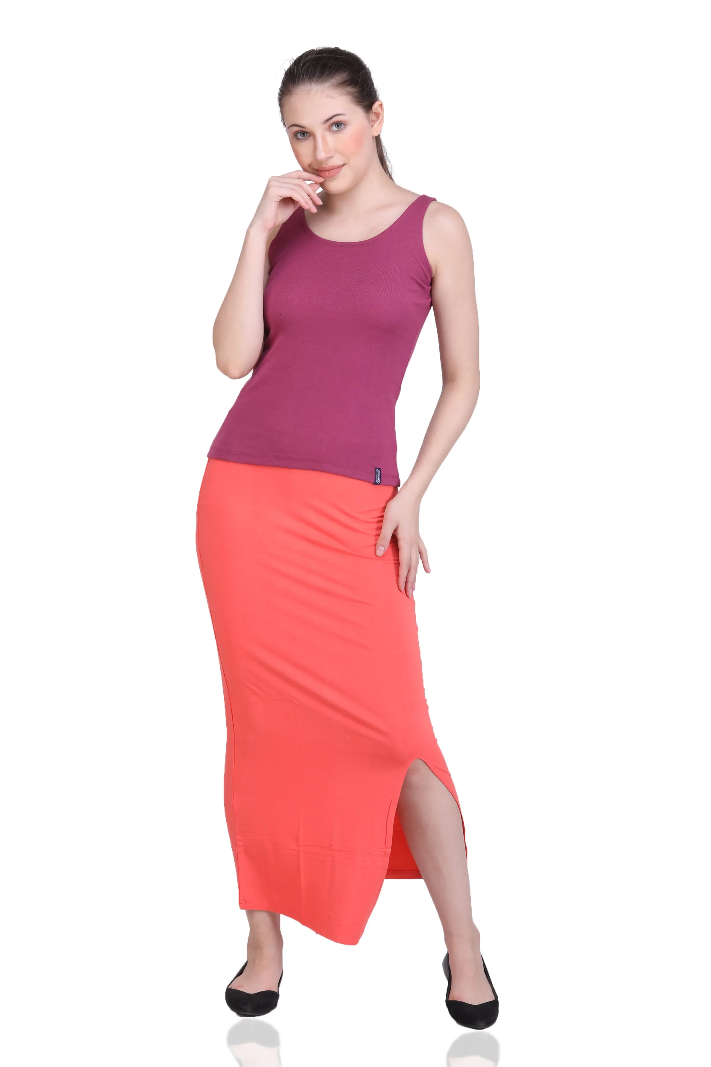 WOMEN'S SOLID MID-CALF PENCIL SKIRT WITH SIDE SLIT