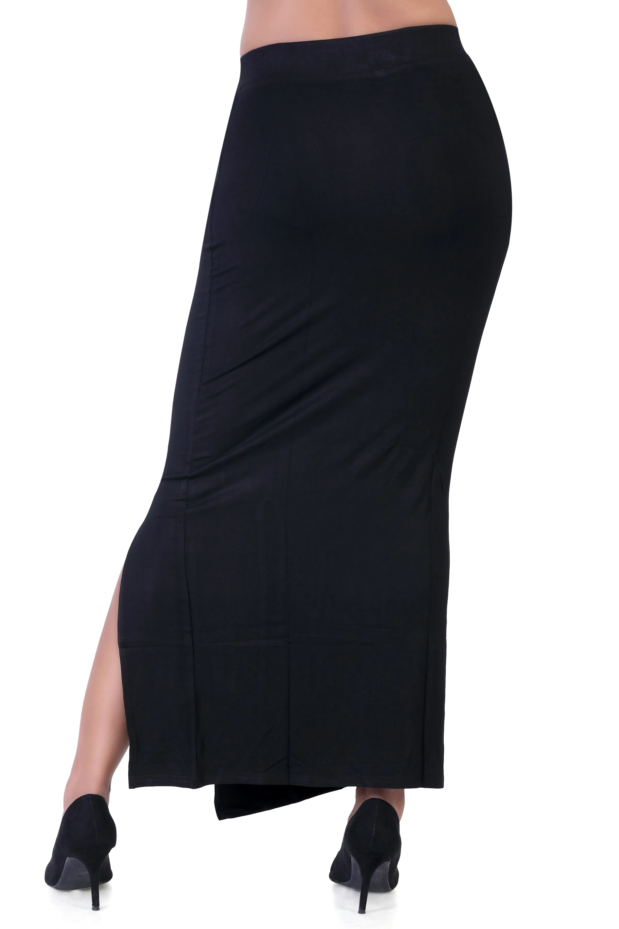 WOMEN'S SOLID MID-CALF PENCIL SKIRT WITH SIDE SLIT