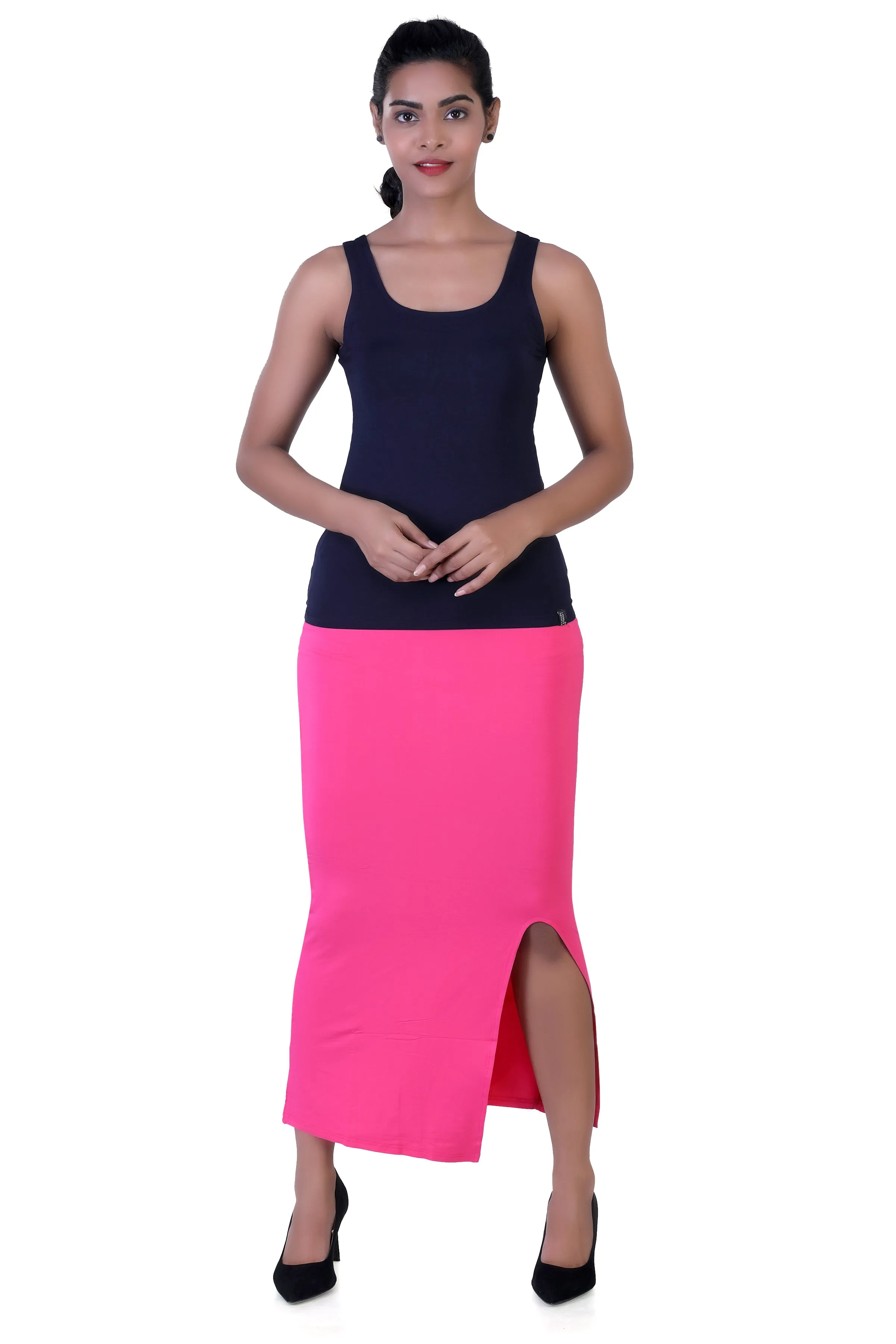 WOMEN'S SOLID MID-CALF PENCIL SKIRT WITH SIDE SLIT
