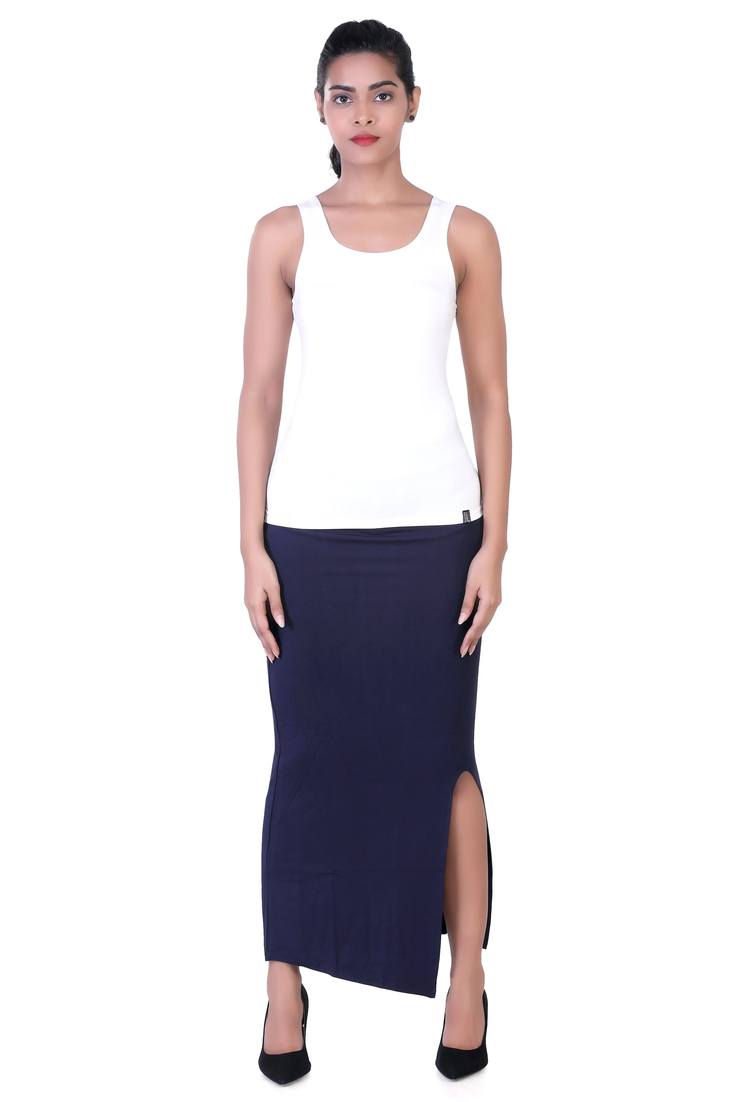 WOMEN'S SOLID MID-CALF PENCIL SKIRT WITH SIDE SLIT
