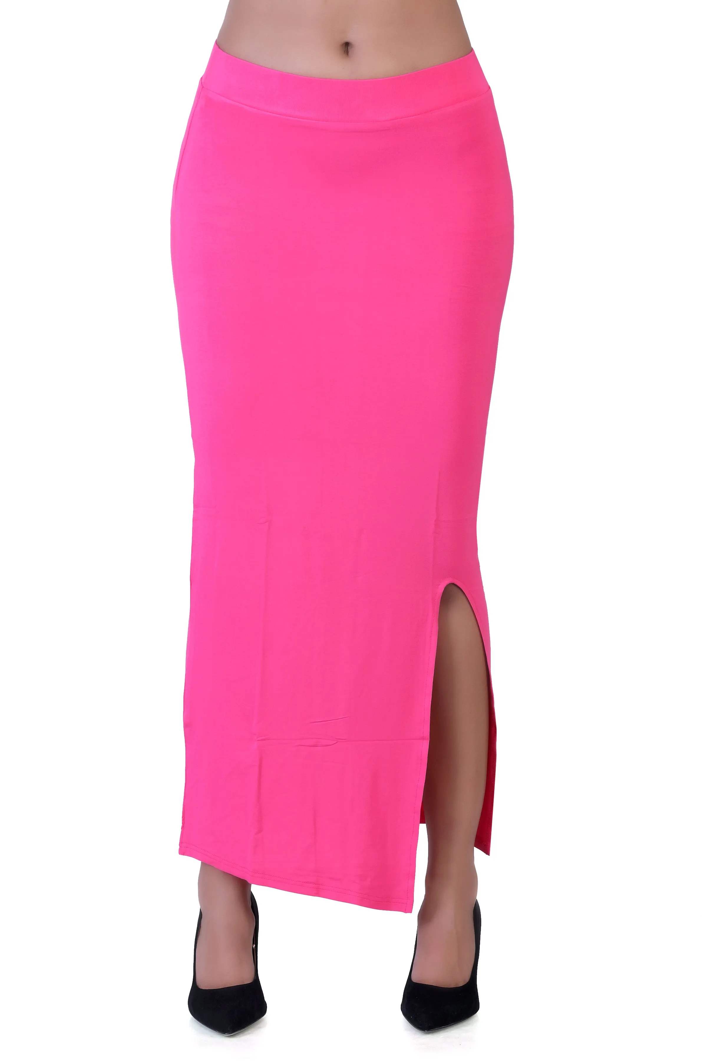 WOMEN'S SOLID MID-CALF PENCIL SKIRT WITH SIDE SLIT